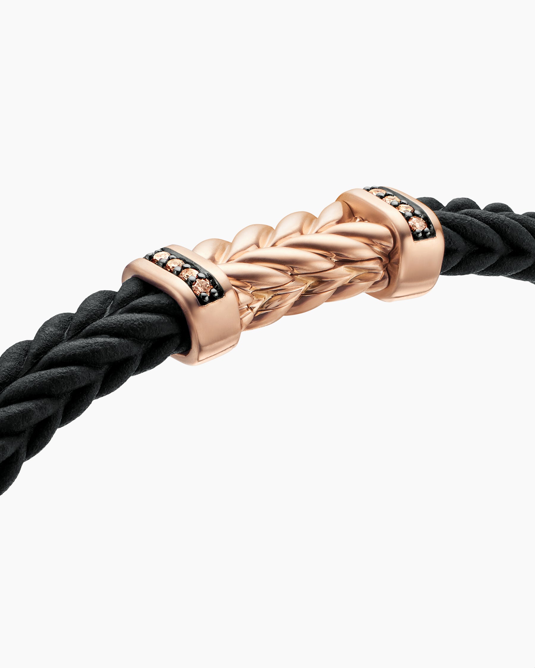 Chevron Bracelet in Black Rubber with 18K Rose Gold and Cognac Diamonds, 6mm - Image 5