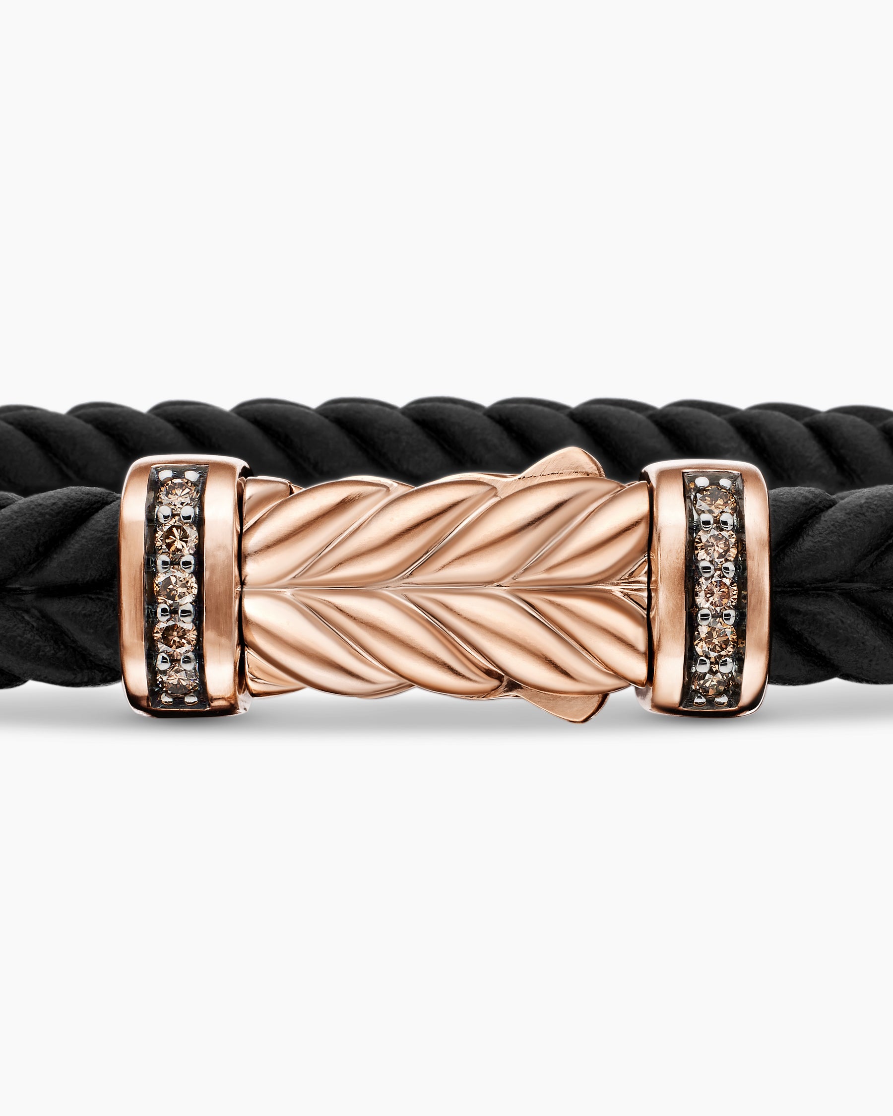 Chevron Bracelet in Black Rubber with 18K Rose Gold and Cognac Diamonds, 6mm - Image 6