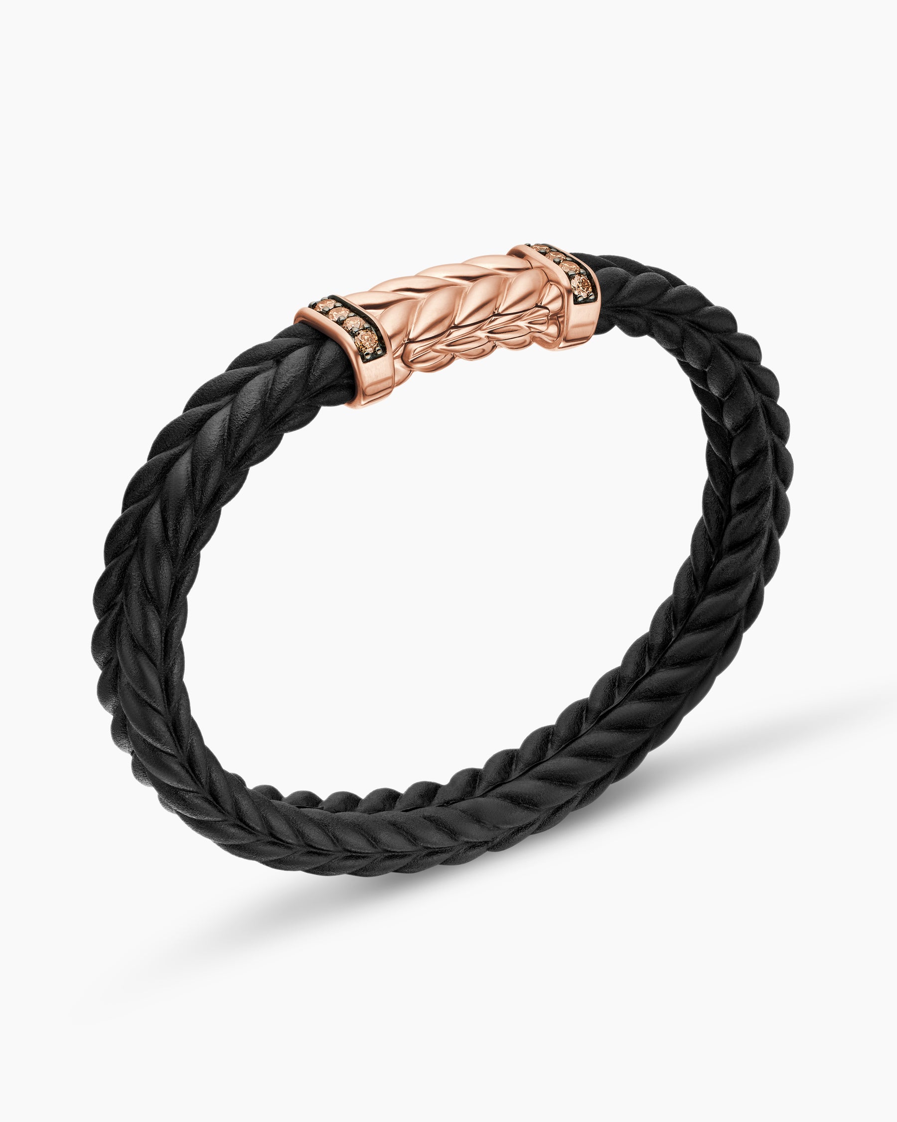 Chevron Bracelet in Black Rubber with 18K Rose Gold and Cognac Diamonds, 9mm - Image 3