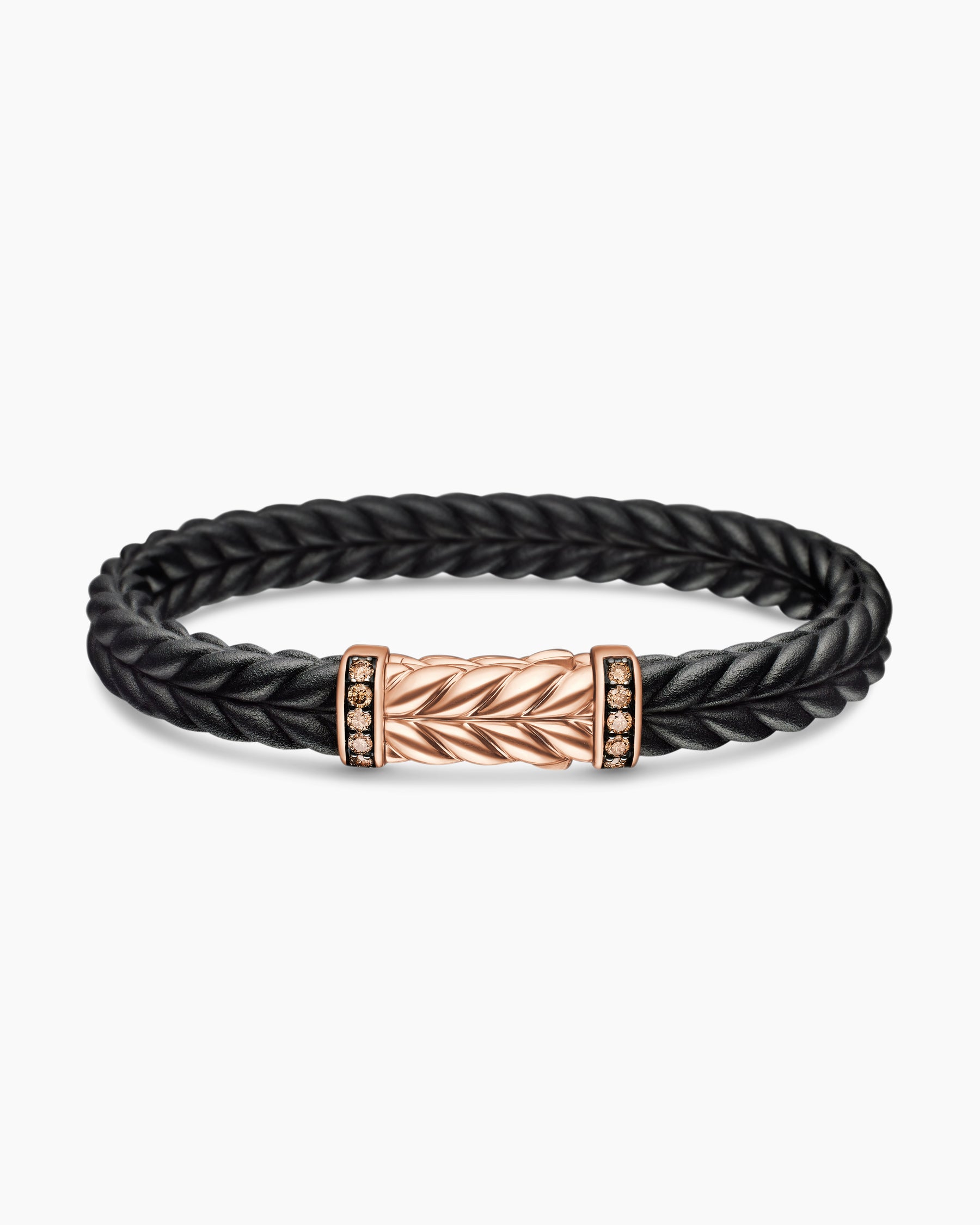 Chevron Bracelet in Black Rubber with 18K Rose Gold and Cognac Diamonds, 9mm - Image 4