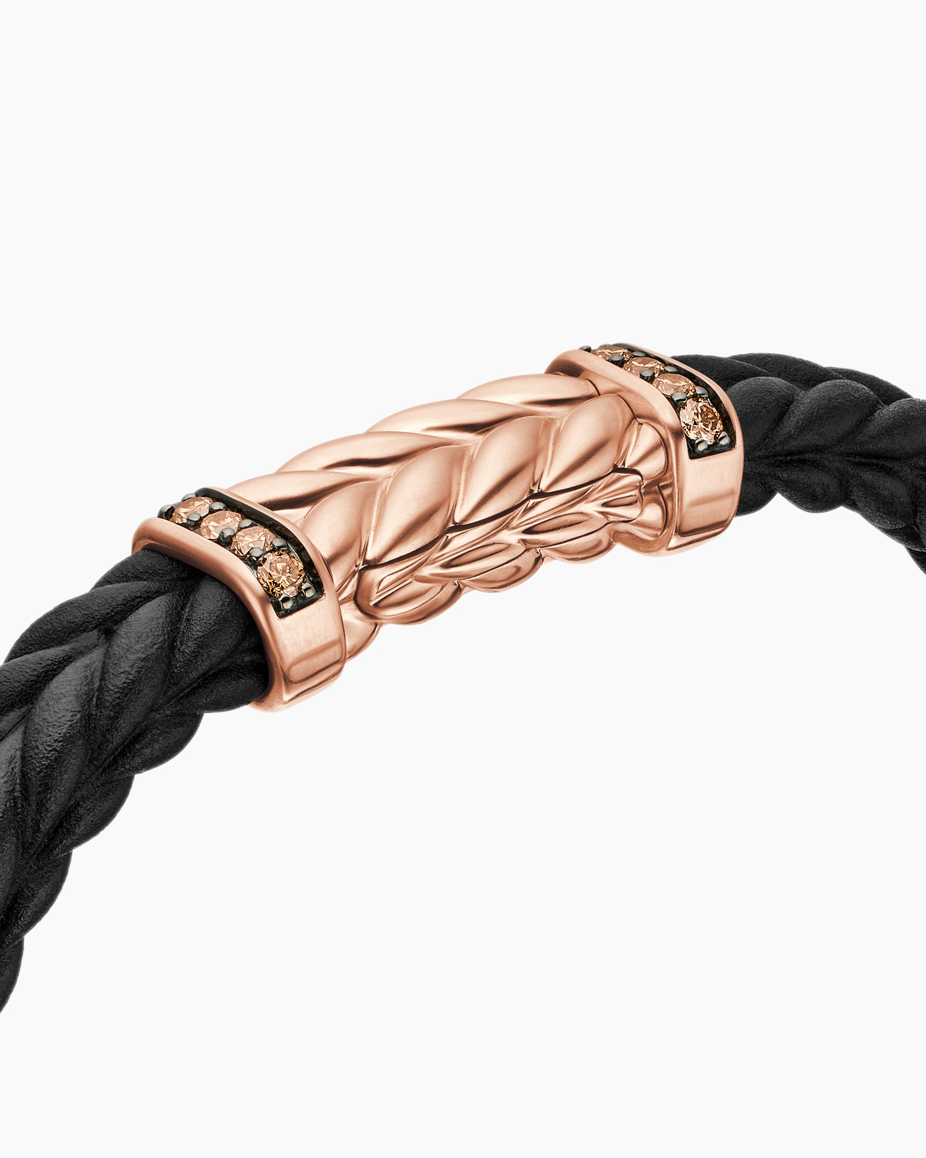 Chevron Bracelet in Black Rubber with 18K Rose Gold and Cognac Diamonds, 9mm - Image 5