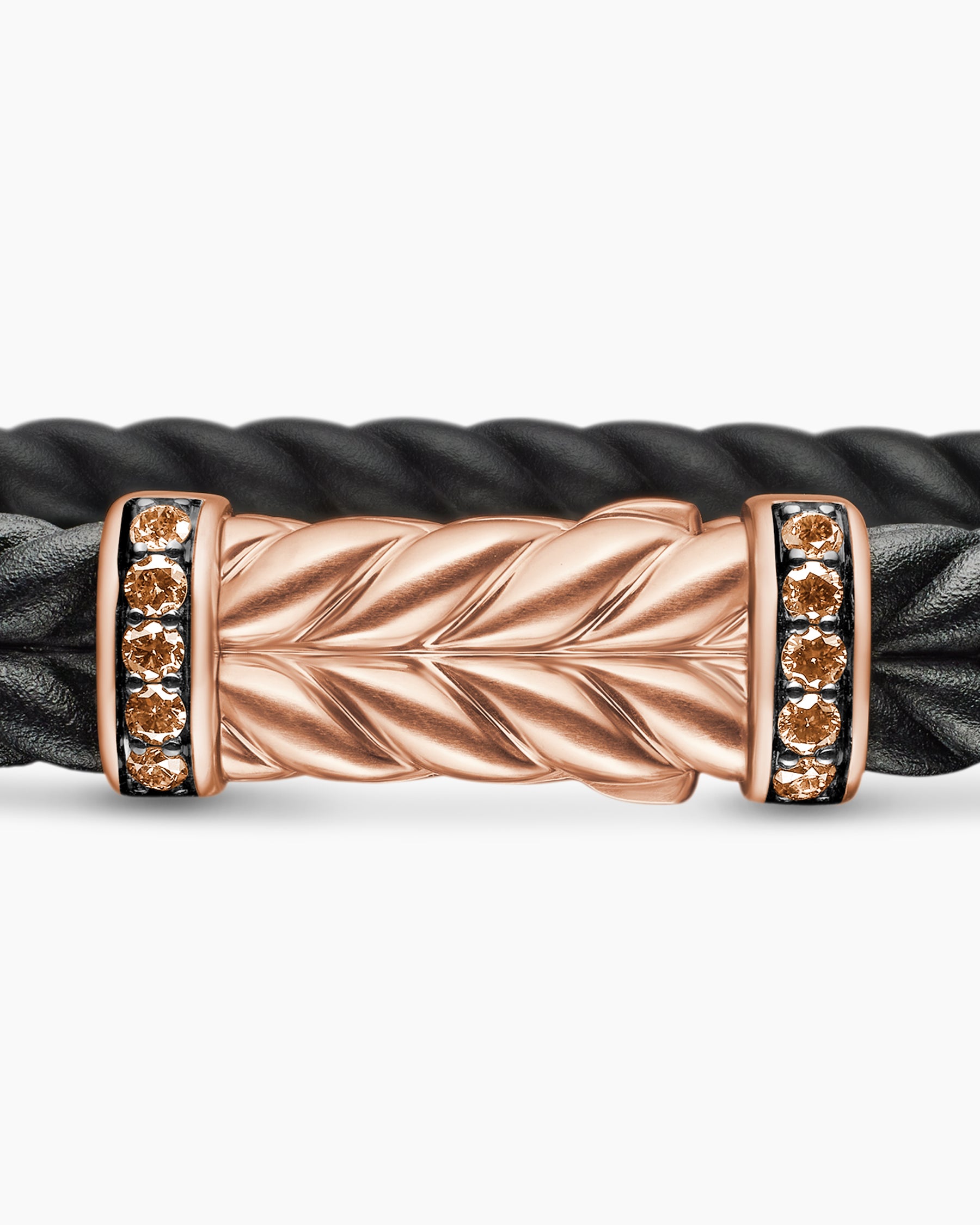 Chevron Bracelet in Black Rubber with 18K Rose Gold and Cognac Diamonds, 9mm - Image 6