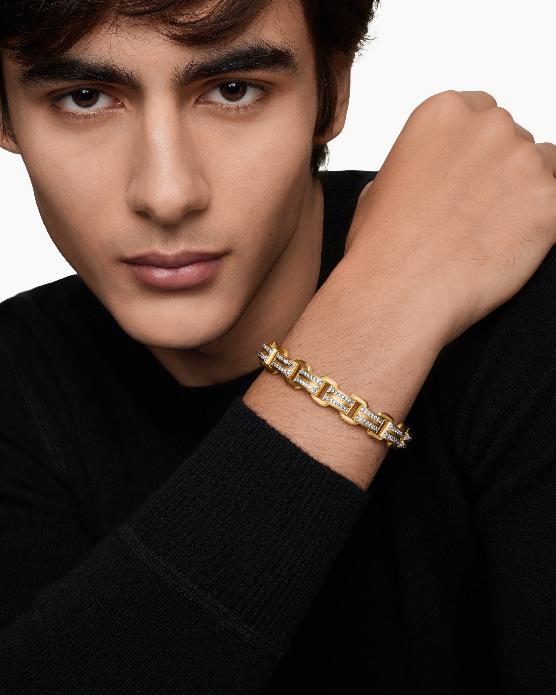 Streamline Link Bracelet in 18K Yellow Gold with Diamonds, 7.5mm - Image 8