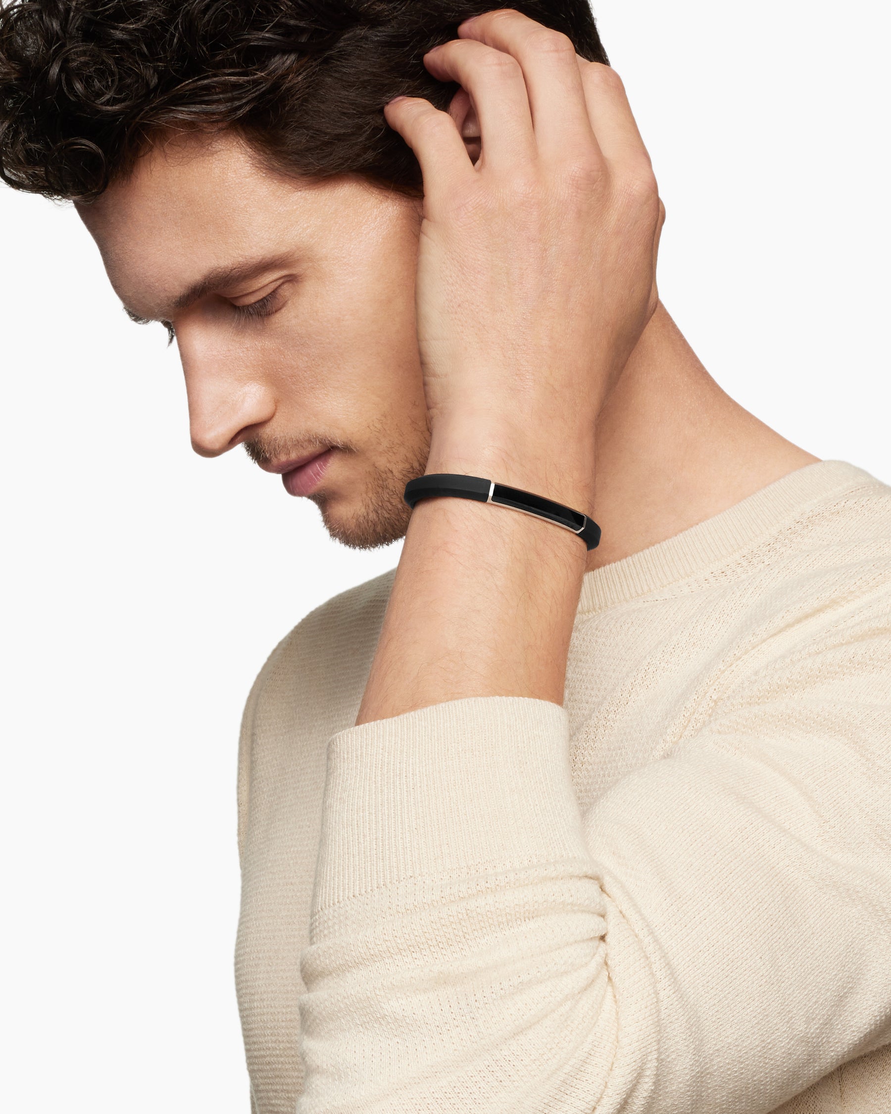 Streamline ID Bracelet in Black Rubber with Black Onyx and Sterling Silver, 8mm - Image 2