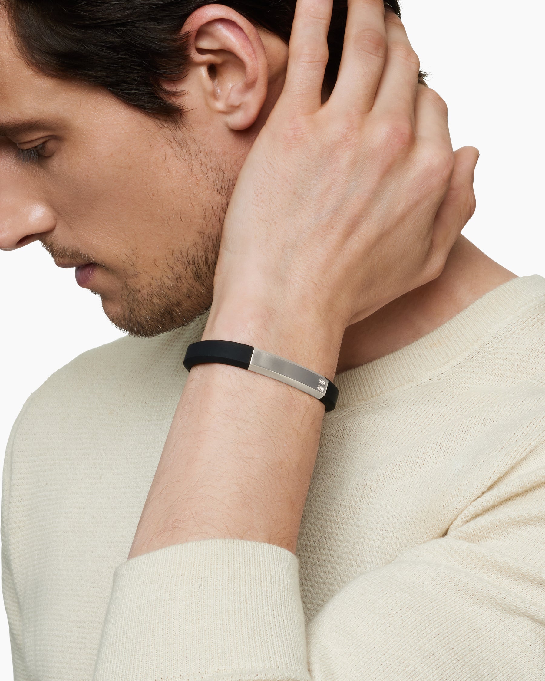 Alternative view of Streamline ID Bracelet in Black Rubber with Sterling Silver, 8mm