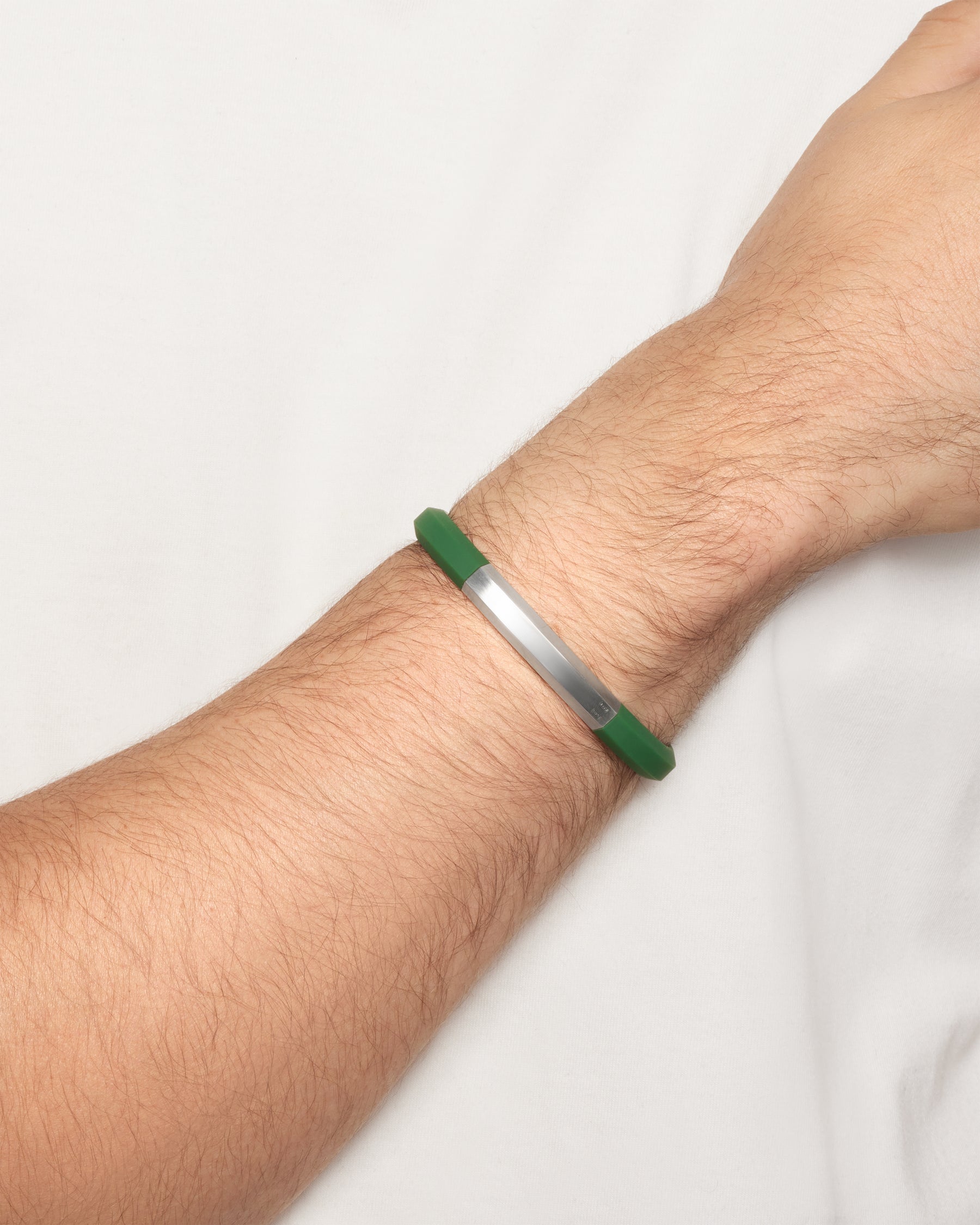 Streamline ID Bracelet in Green Rubber with Sterling Silver, 8mm - Image 7