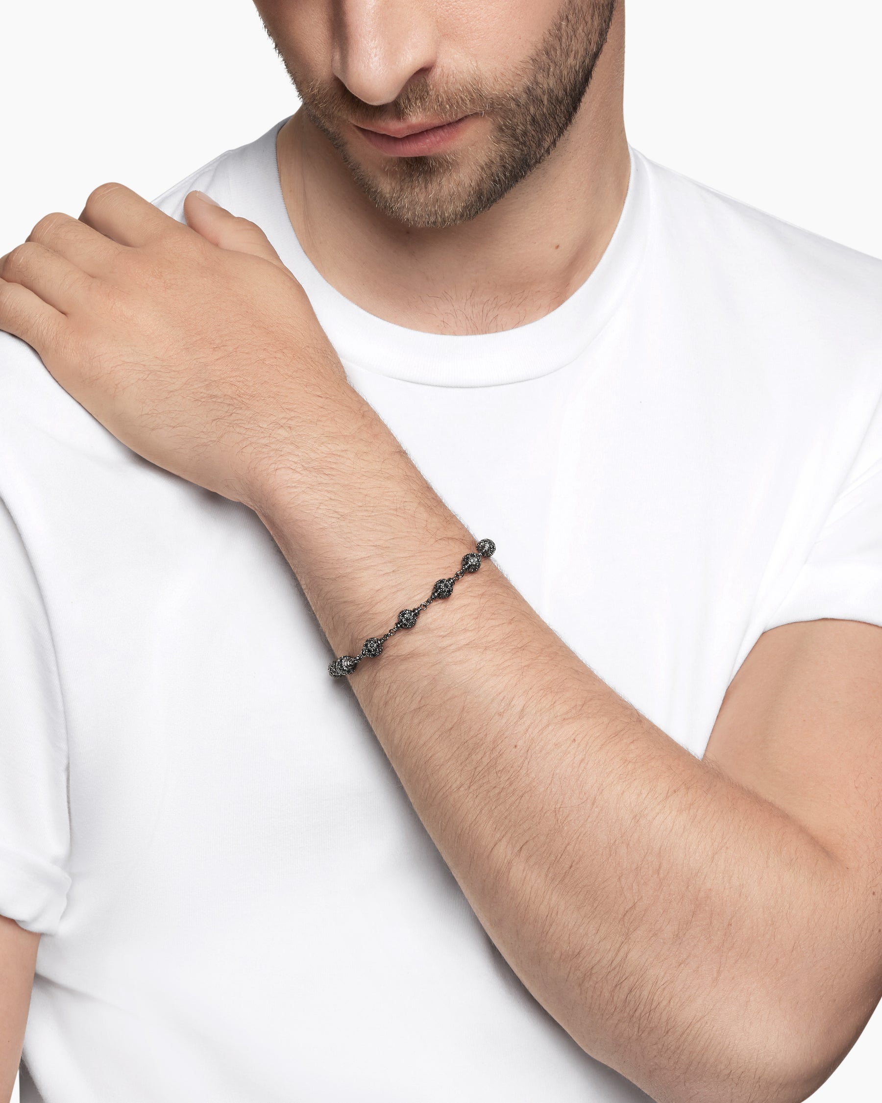 Spiritual Beads Bracelet in Sterling Silver with Black Diamonds, 6mm - Image 2