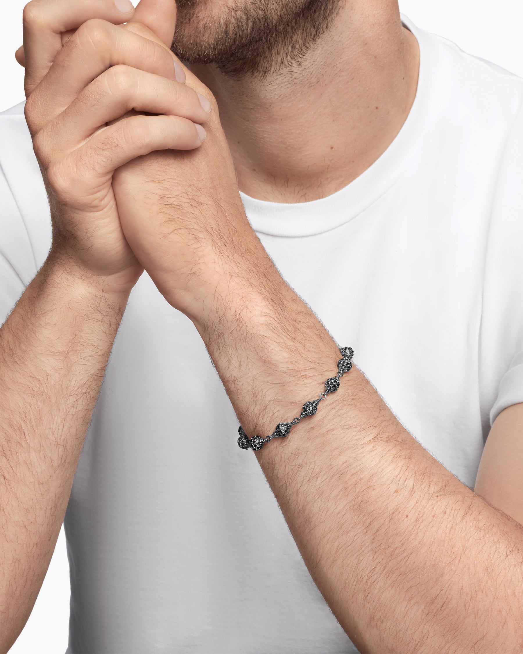 Spiritual Beads Bracelet in Sterling Silver with Black Diamonds, 6mm - Image 8