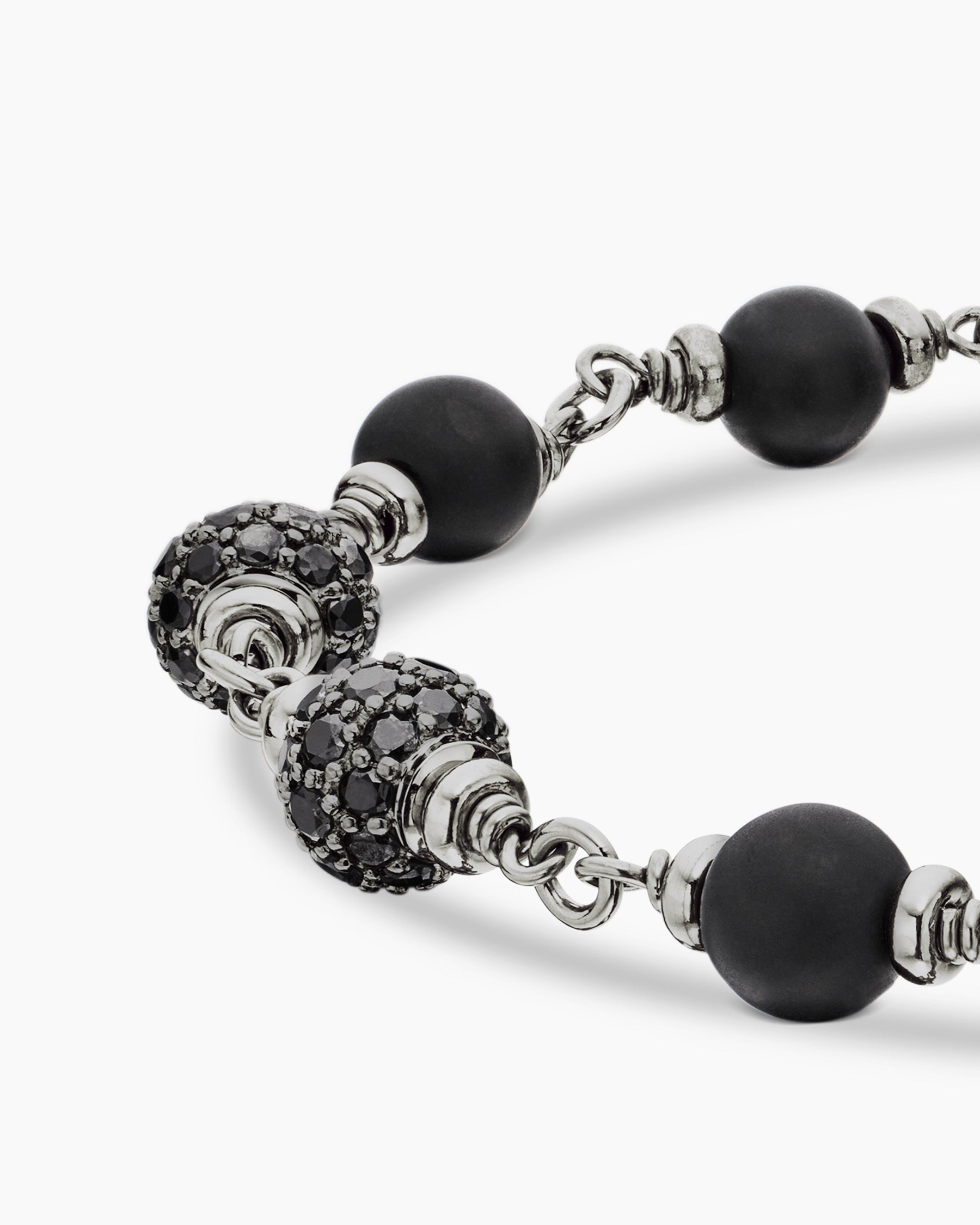 Spiritual Beads Bracelet in Sterling Silver with Black Onyx and Black Diamonds, 6mm - Image 7