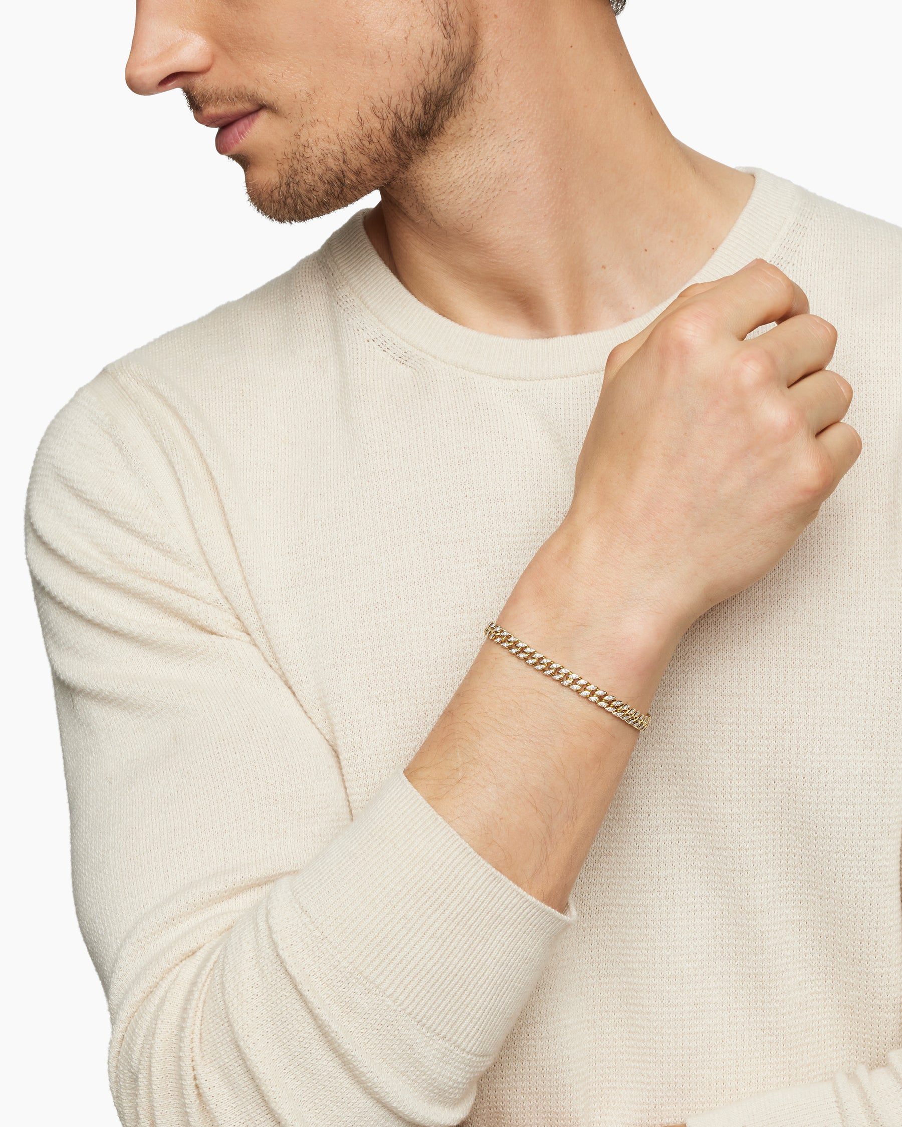 Curb Chain Bracelet in 18K Yellow Gold with Diamonds, 6mm - Image 2