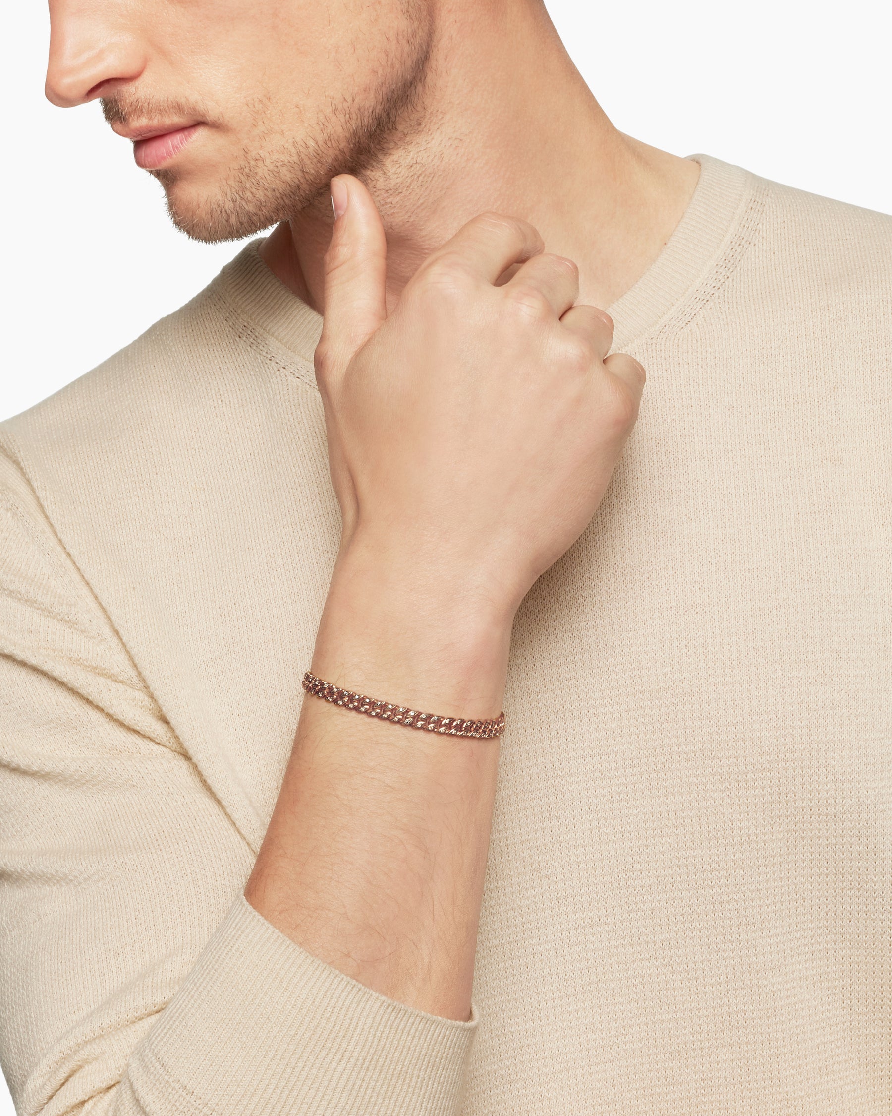 Curb Chain Bracelet in 18K Rose Gold with Cognac Diamonds, 6mm - Image 2