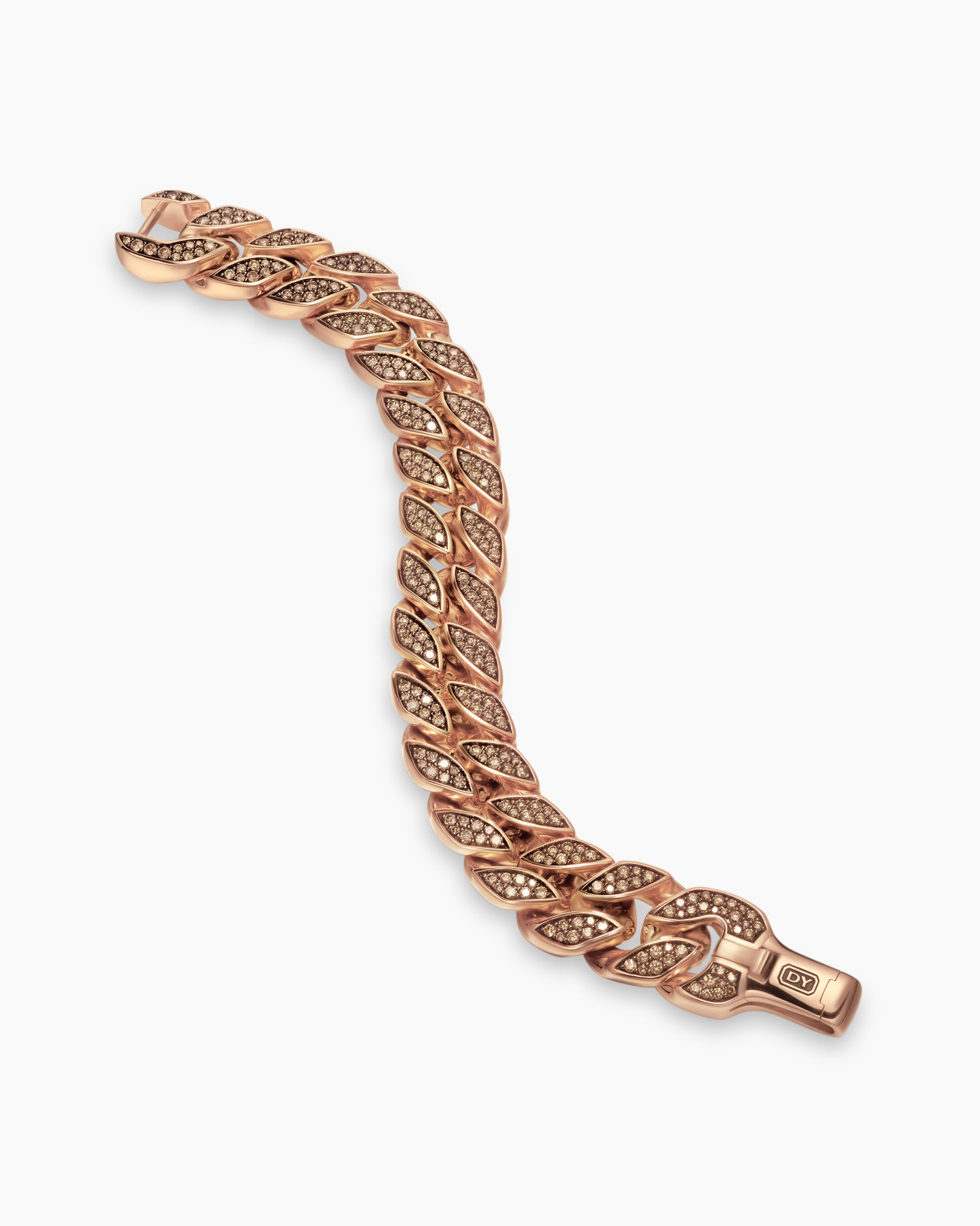 Curb Chain Bracelet in 18K Rose Gold with Cognac Diamonds, 18mm - Image 3