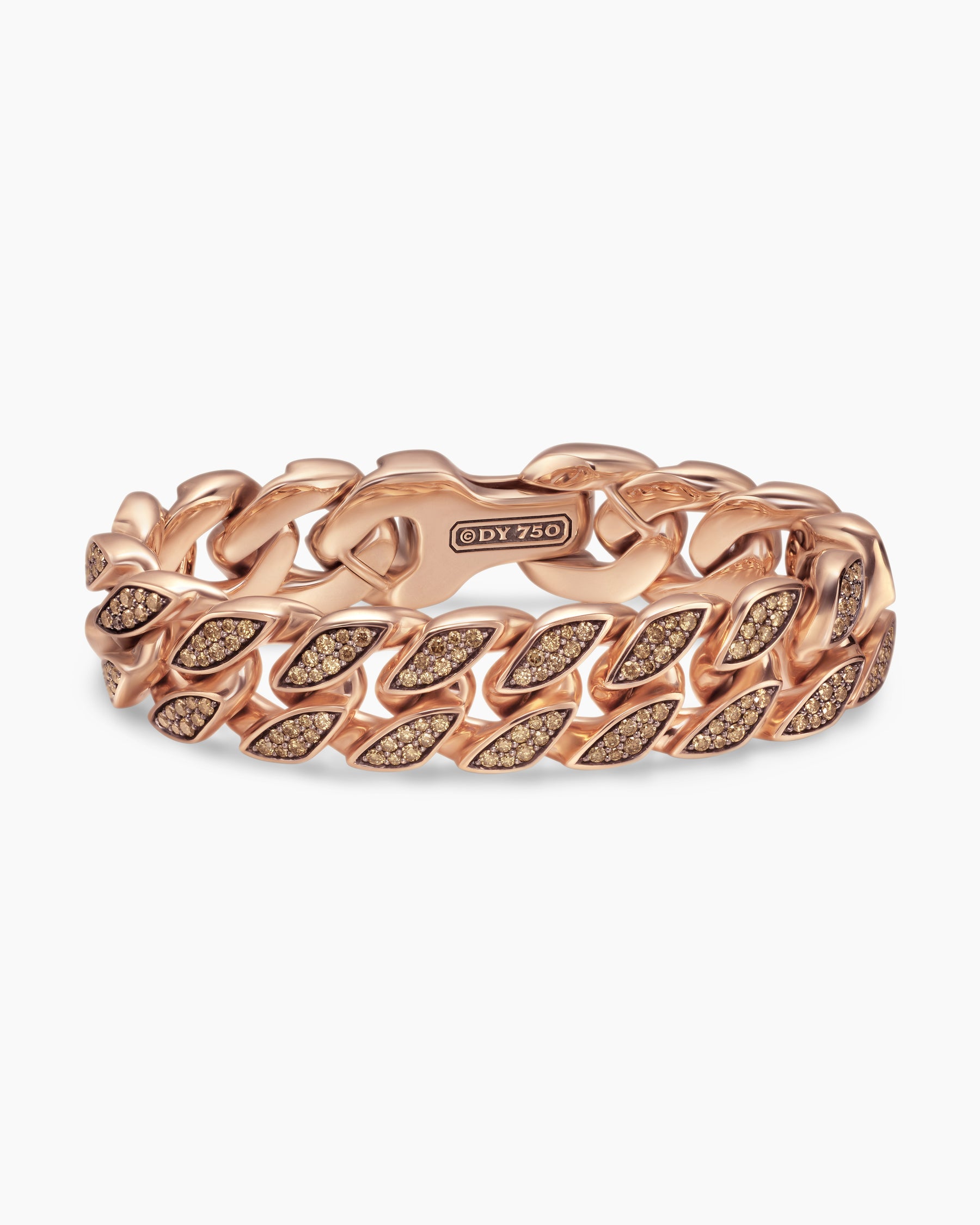 Curb Chain Bracelet in 18K Rose Gold with Cognac Diamonds, 18mm - Image 4