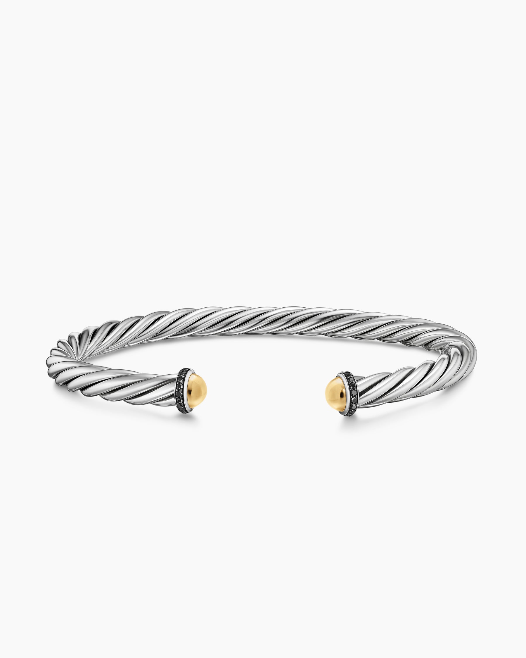 Cable Cuff Bracelet in Sterling Silver with 14K Yellow Gold and Black Diamonds, 6mm - Image 3