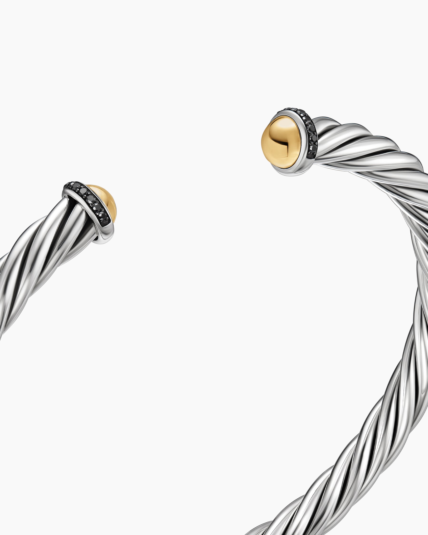 Cable Cuff Bracelet in Sterling Silver with 14K Yellow Gold and Black Diamonds, 6mm - Image 4