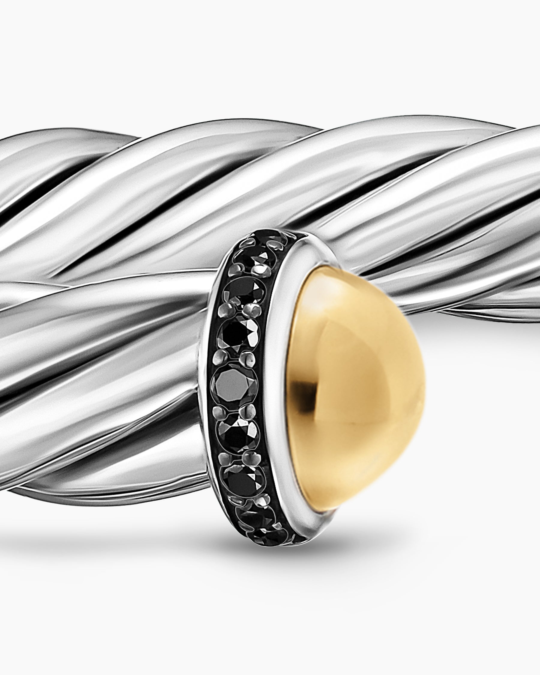 Cable Cuff Bracelet in Sterling Silver with 14K Yellow Gold and Black Diamonds, 6mm - Image 5