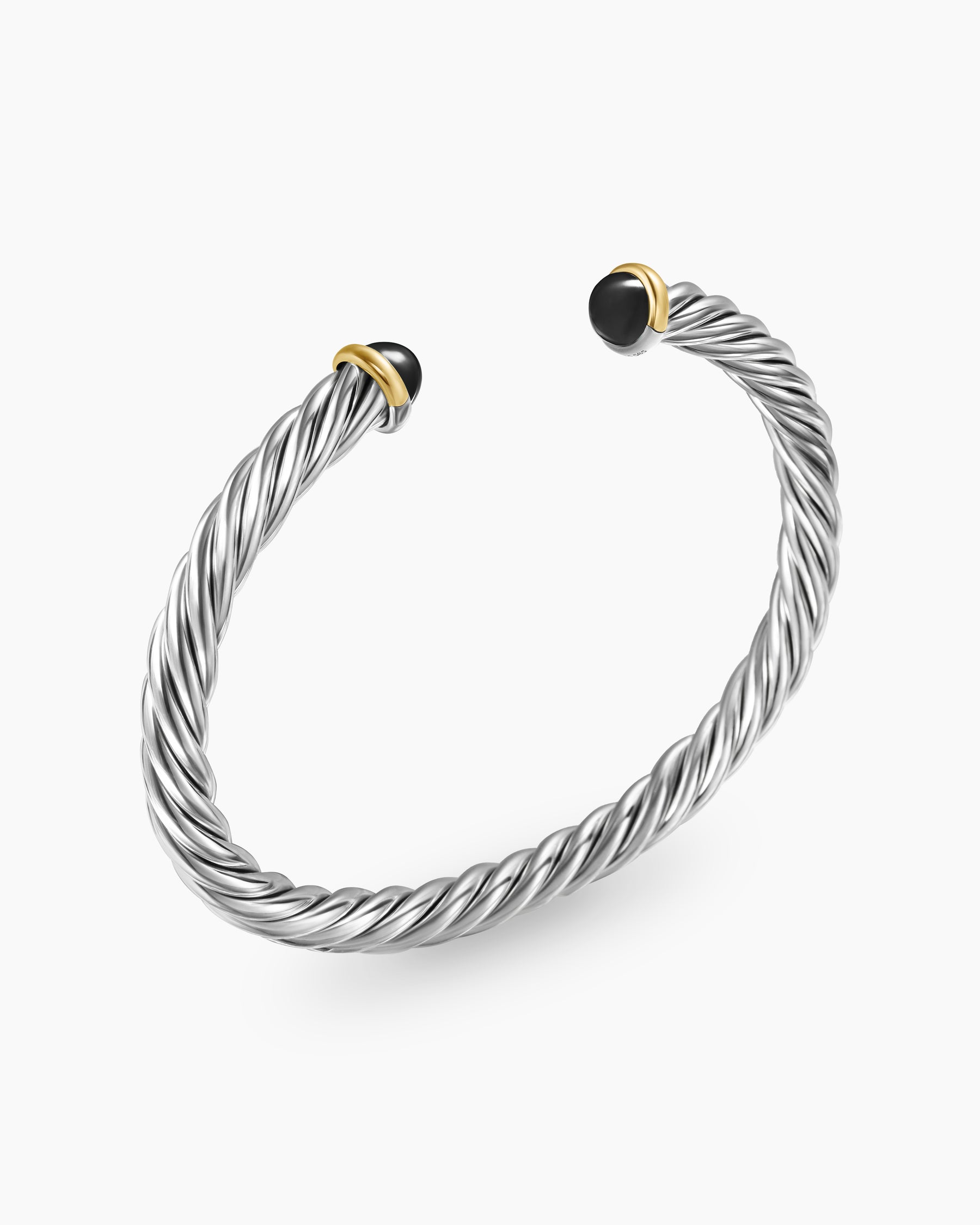 Cable Cuff Bracelet in Sterling Silver with 14K Yellow Gold and Black Onyx, 6mm - Image 3