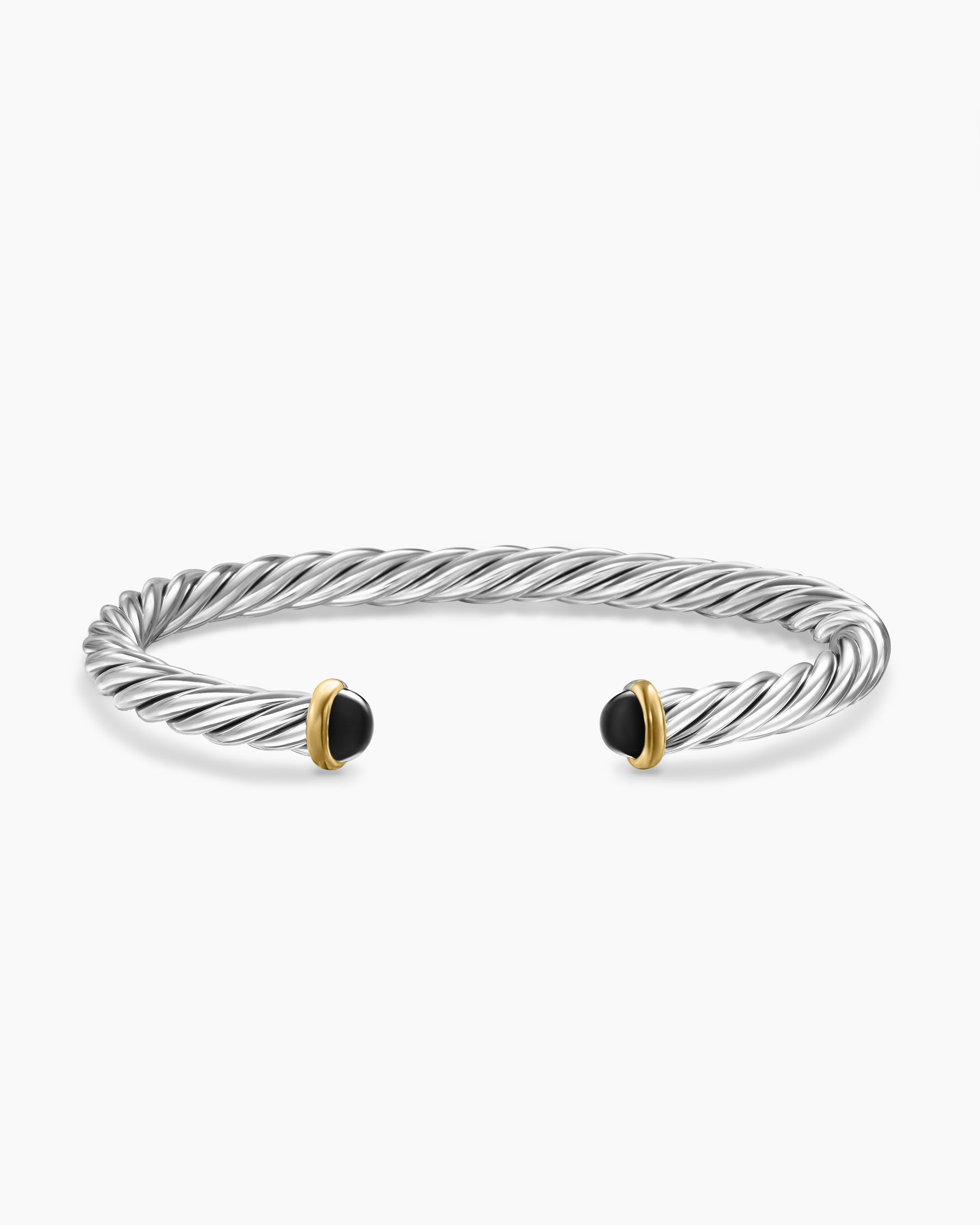 Cable Cuff Bracelet in Sterling Silver with 14K Yellow Gold and Black Onyx, 6mm - Image 4