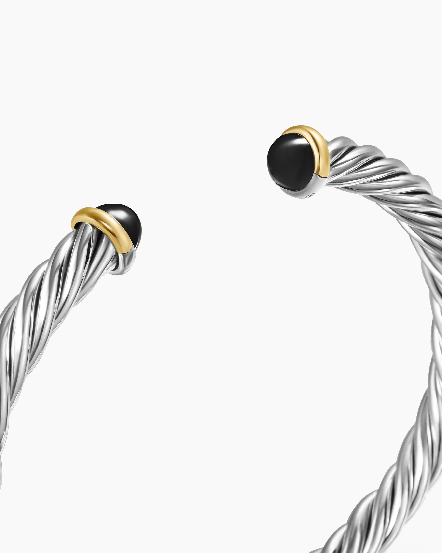 Cable Cuff Bracelet in Sterling Silver with 14K Yellow Gold and Black Onyx, 6mm - Image 5