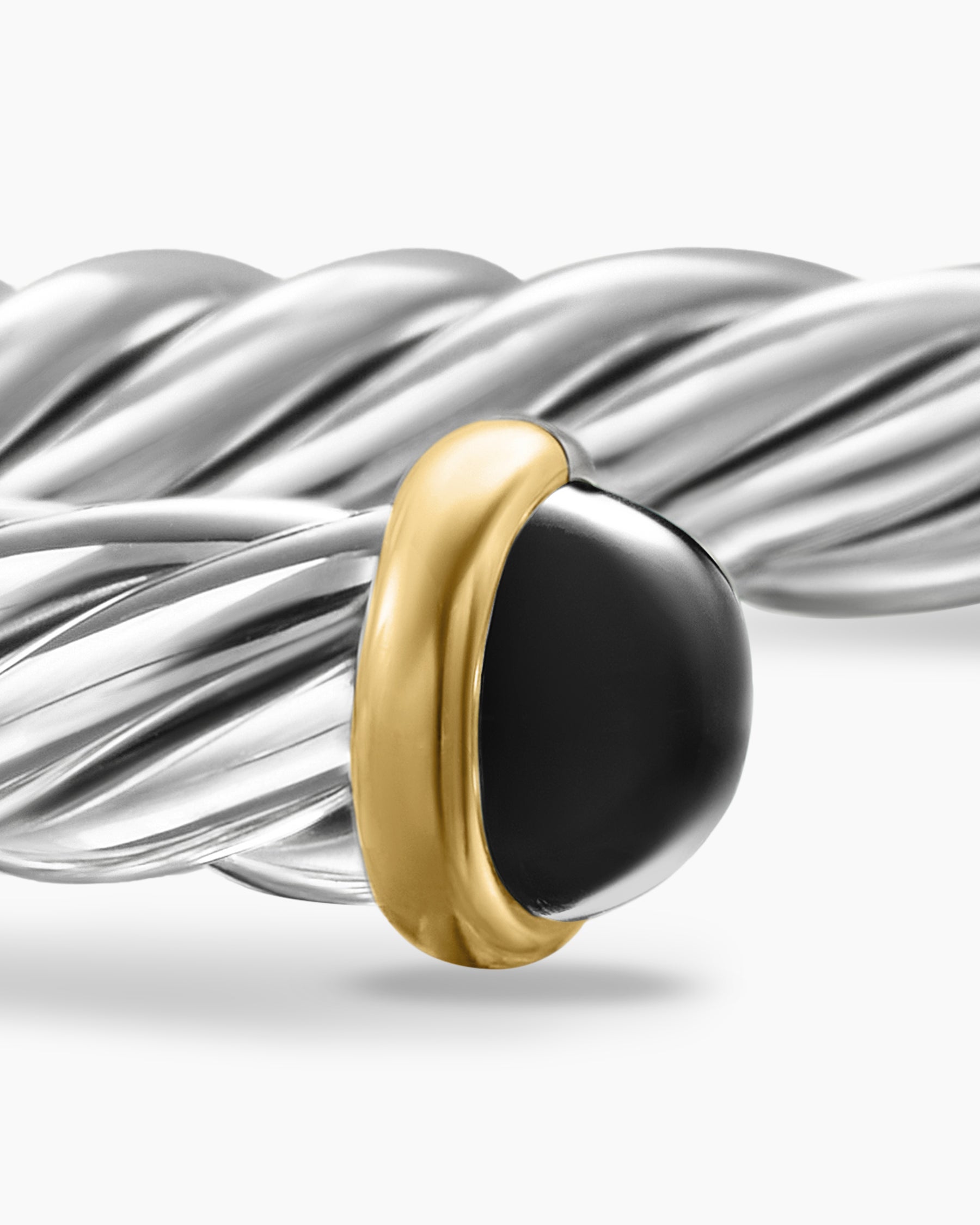 Cable Cuff Bracelet in Sterling Silver with 14K Yellow Gold and Black Onyx, 6mm - Image 6