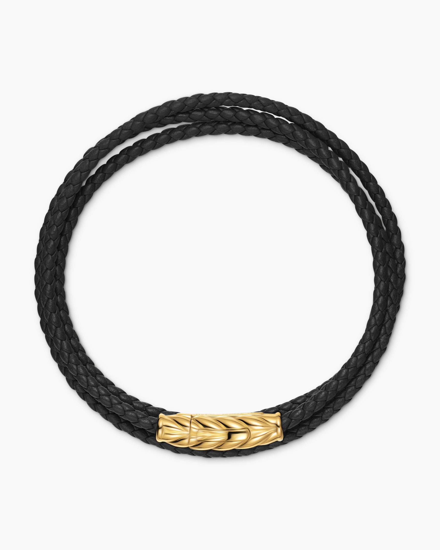 Chevron Triple Wrap Bracelet in Black Leather with 18K Yellow Gold, 3mm - Image 3