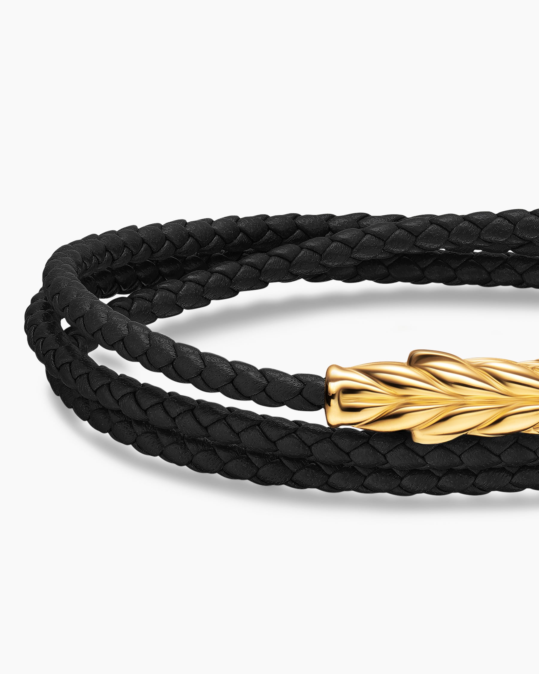 Chevron Triple Wrap Bracelet in Black Leather with 18K Yellow Gold, 3mm - Image 5