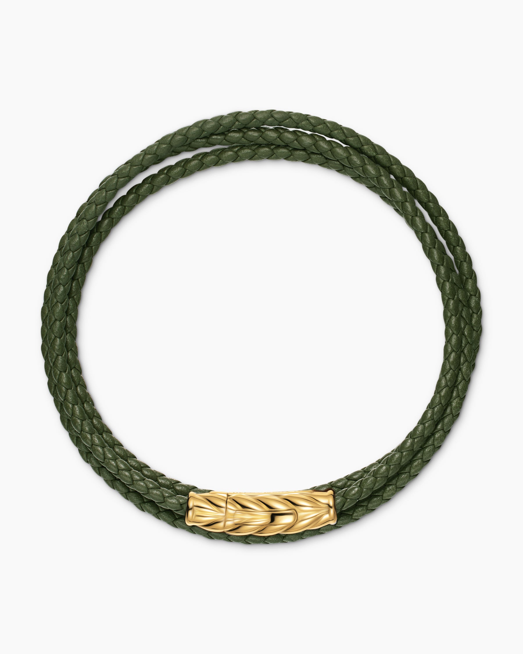 Chevron Triple Wrap Bracelet in Green Leather with 18K Yellow Gold, 3mm - Image 3