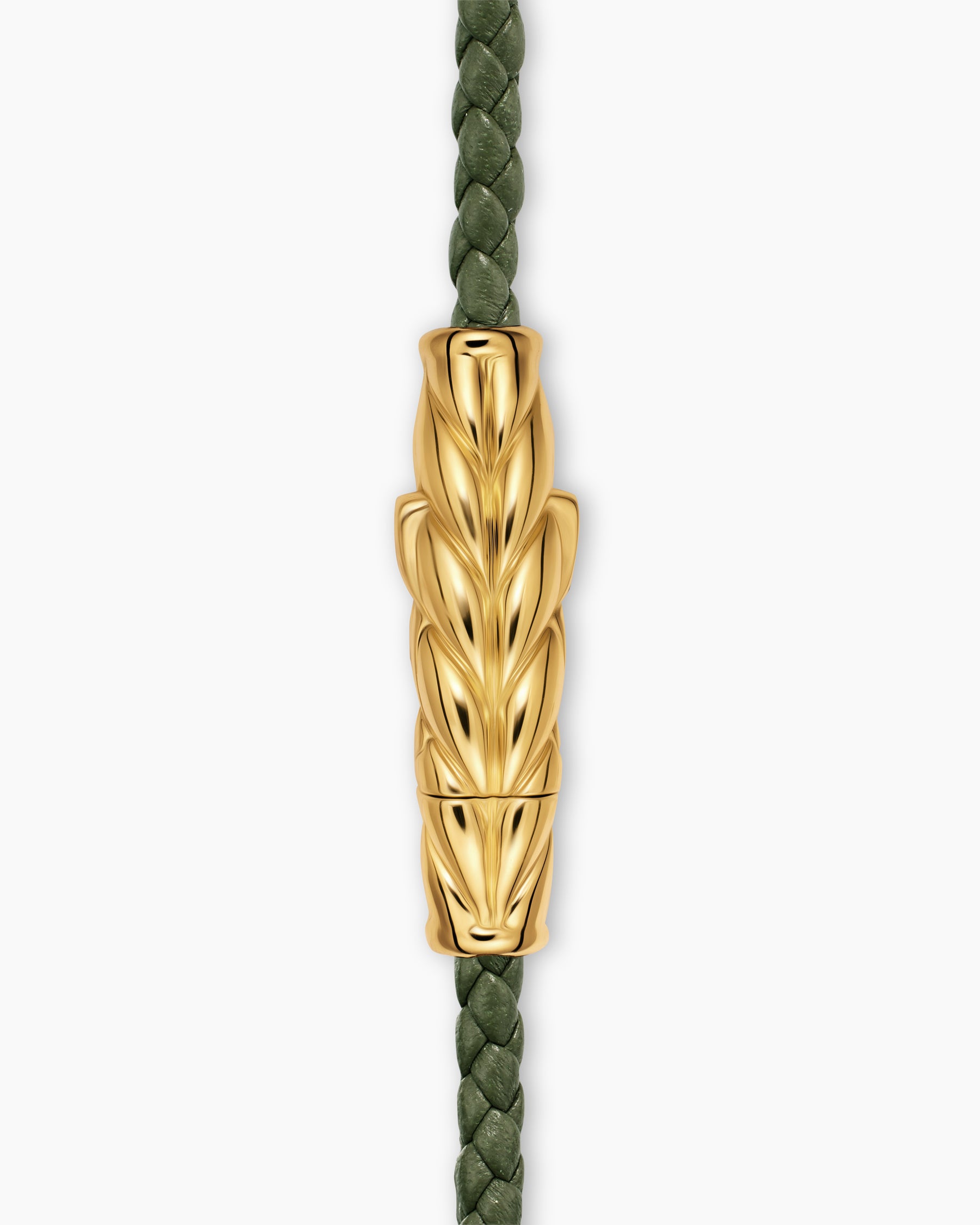 Chevron Triple Wrap Bracelet in Green Leather with 18K Yellow Gold, 3mm - Image 4