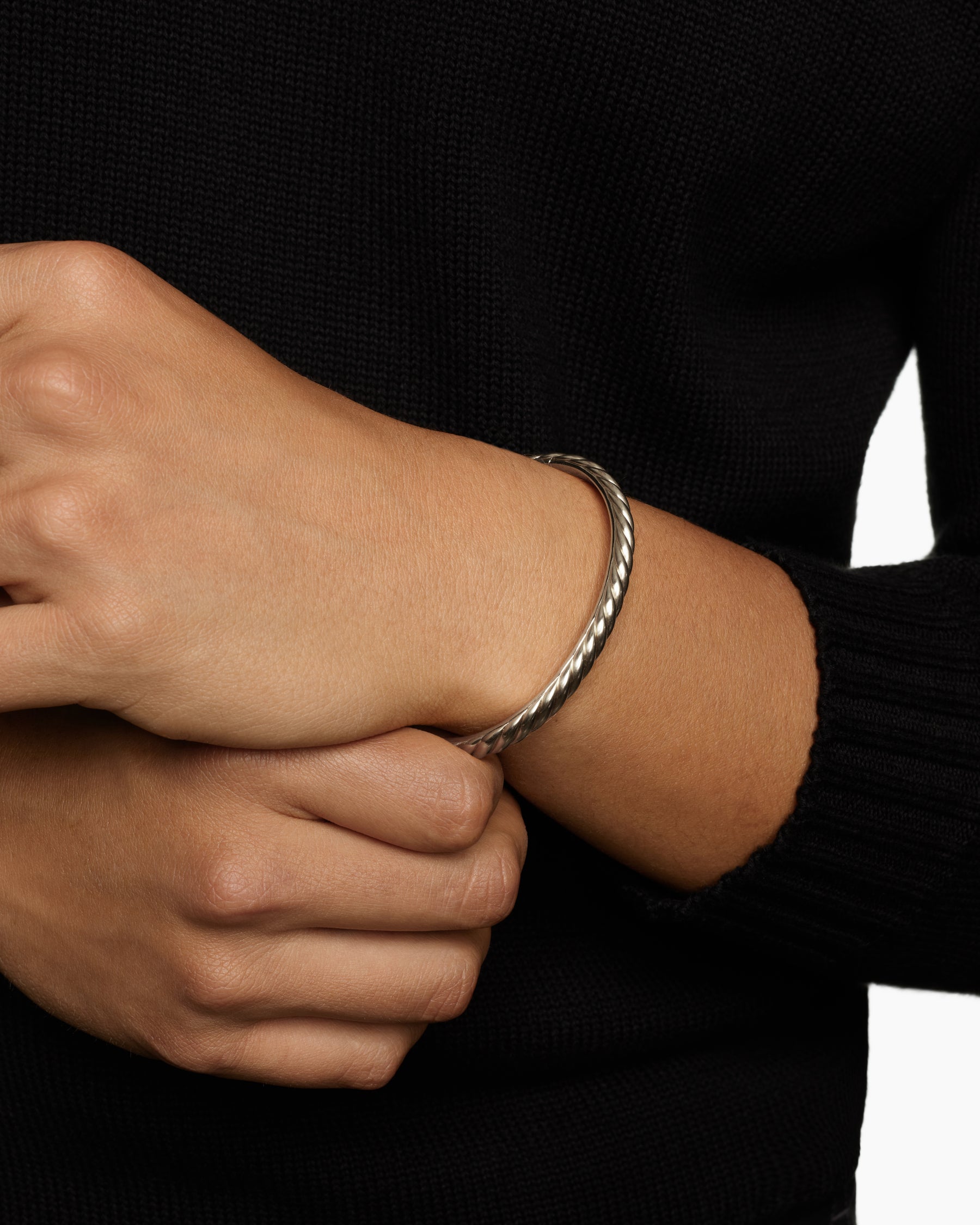 Sculpted Cable Cuff Bracelet in 18K White Gold, 5.5mm - Image 2