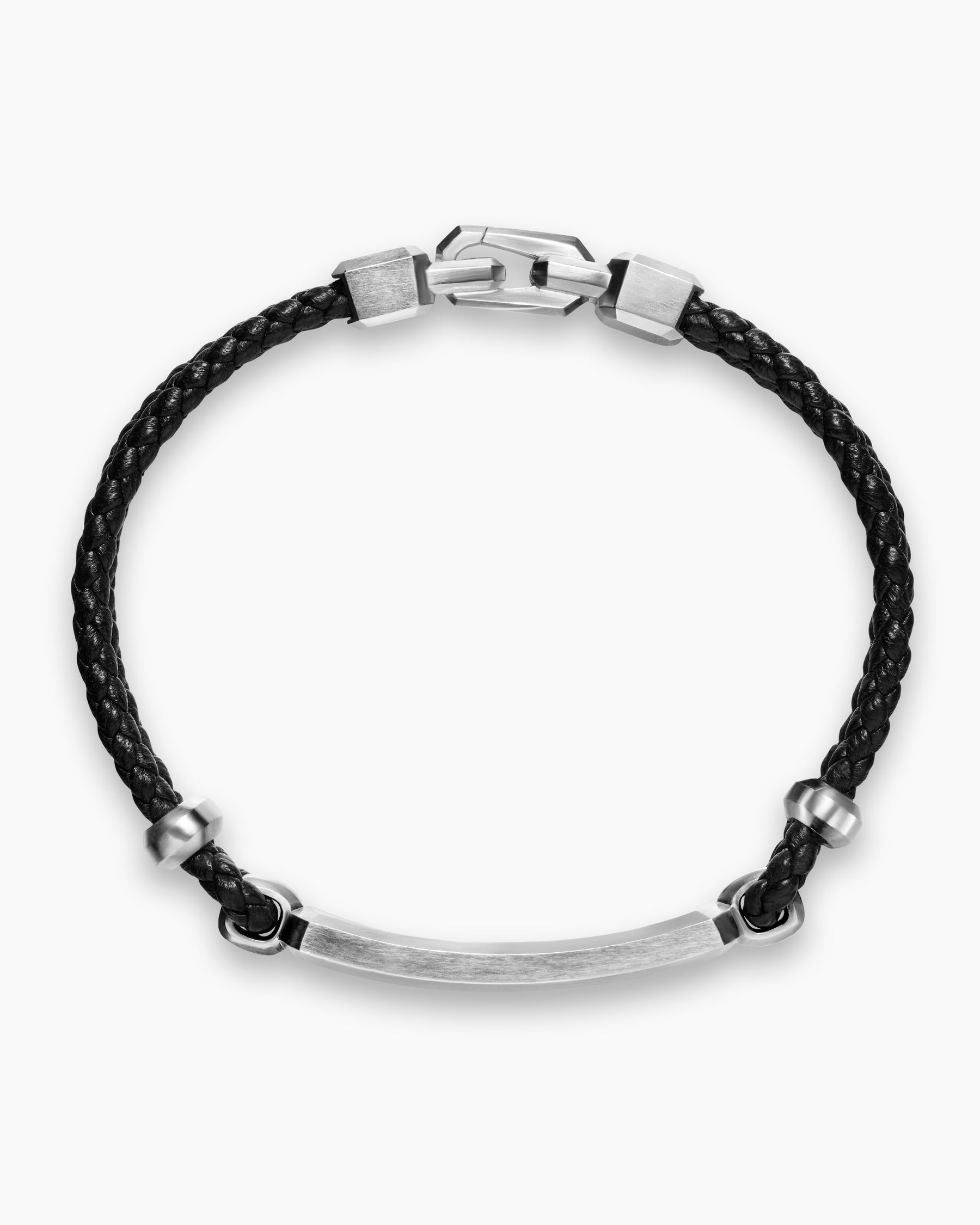 Alternative view of Streamline ID Bar Bracelet in Black Leather with Sterling Silver and Black Onyx, 6mm