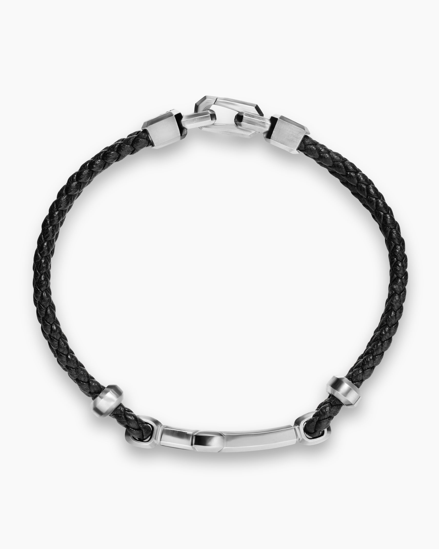 Streamline Cross Station Bracelet in Black Leather with Sterling Silver and 14K Yellow Gold, 6mm - Image 2
