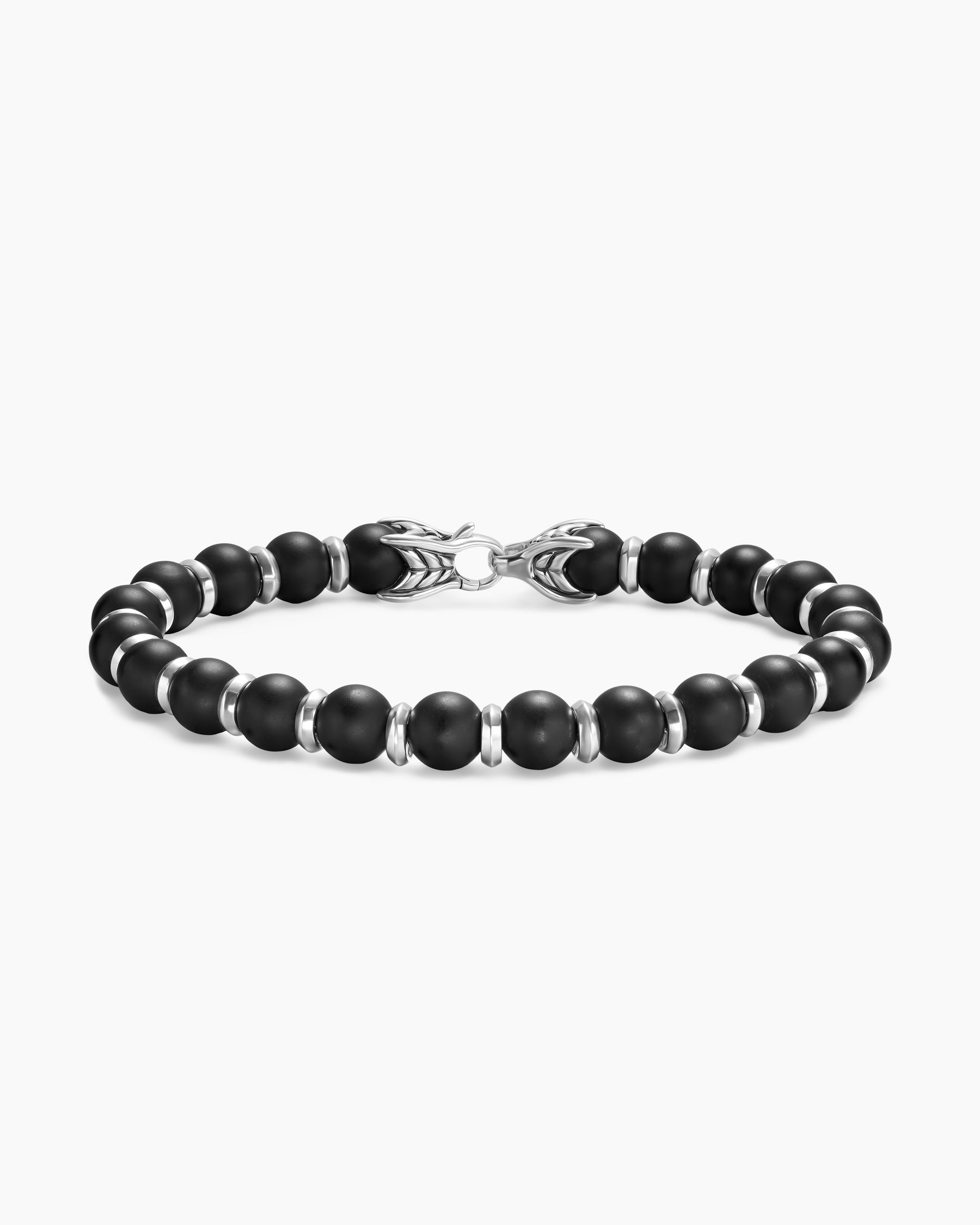 Spiritual Beads Bracelet in Sterling Silver with Black Onyx, 8mm
