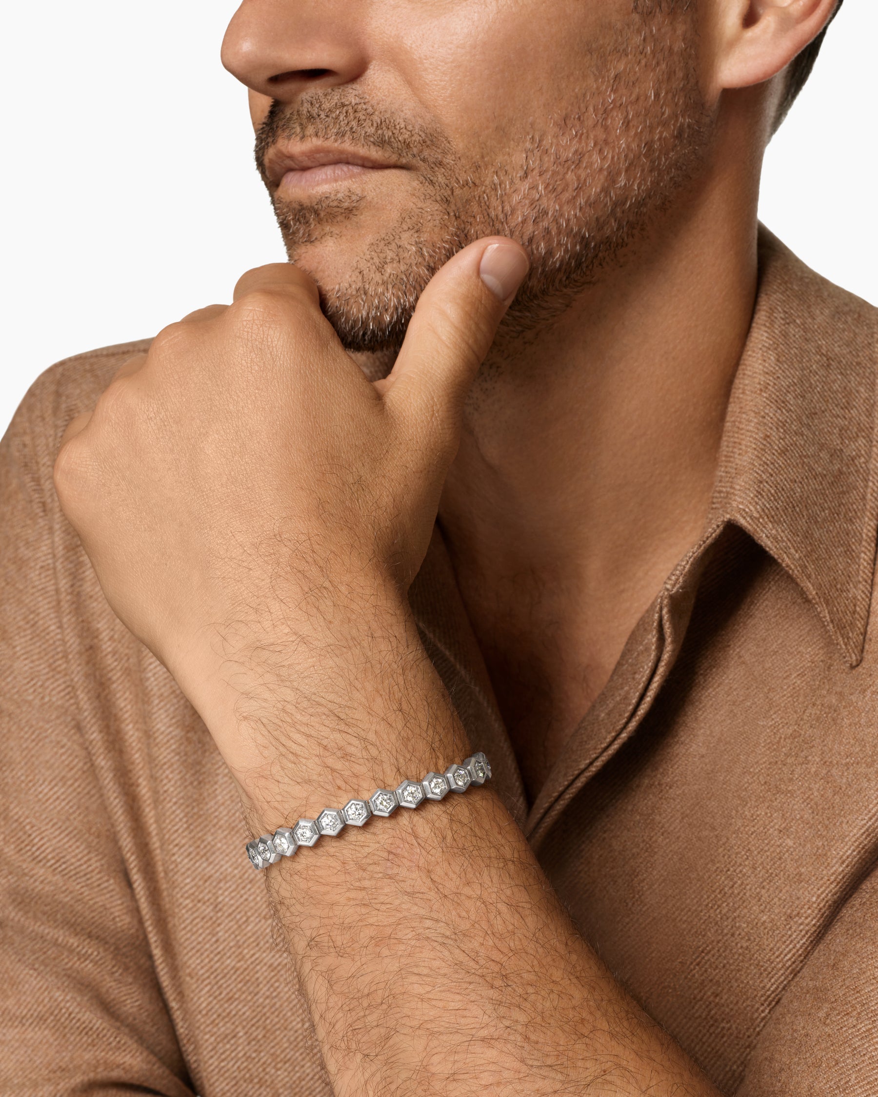 Alternative view of Hex Pavé Tennis Bracelet in Sterling Silver with Diamonds, 8mm