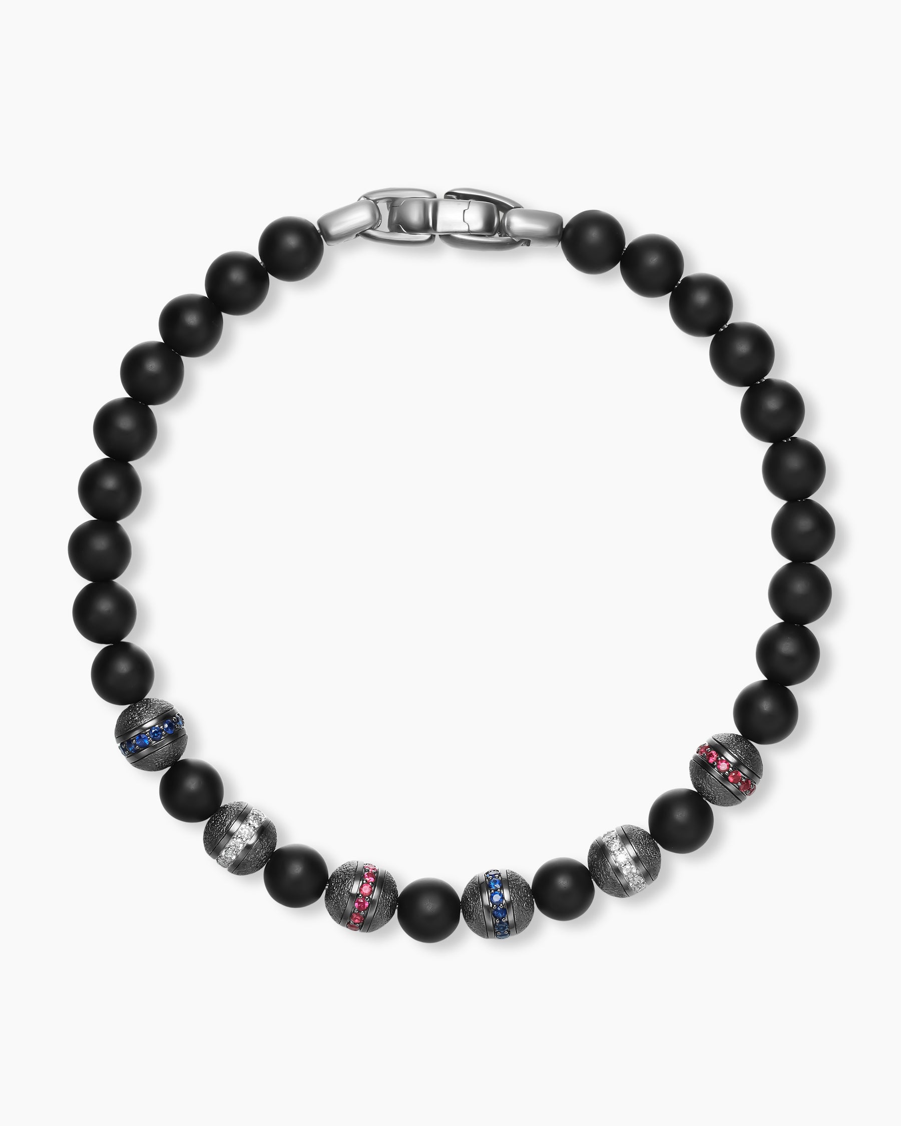 Alternative view of Spiritual Beads Flag Bracelet in Sterling Silver with Black Onyx, Sapphires, Diamonds and Rubies, 6mm