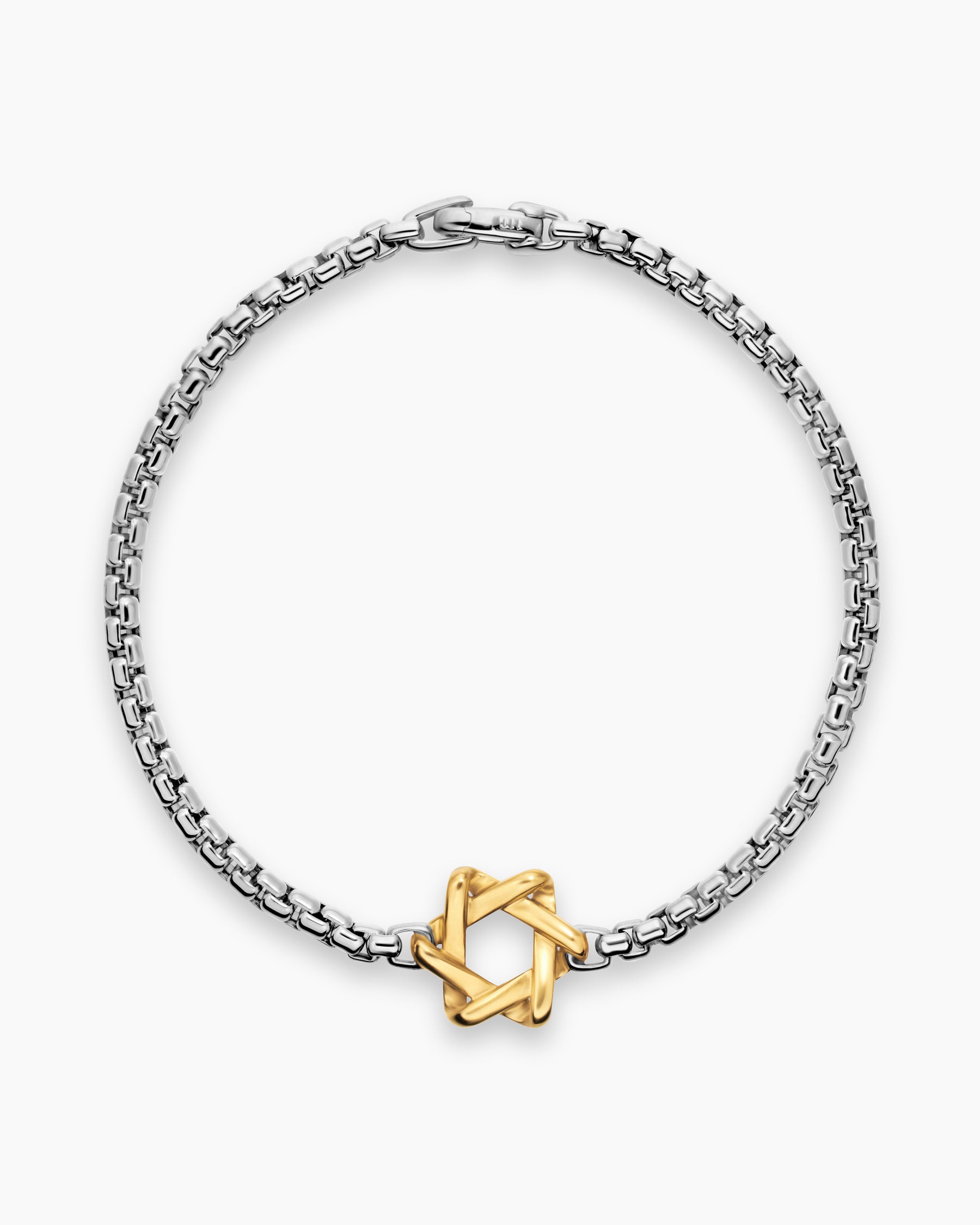 Star of David Station Bracelet in Sterling Silver with 14K Yellow Gold, 3.6mm - Image 2
