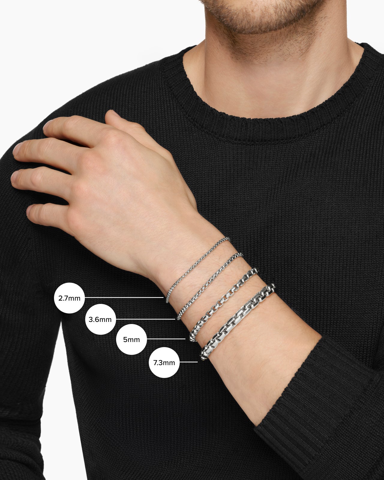 Open Station Box Chain Bracelet in Sterling Silver, 3mm - Image 9