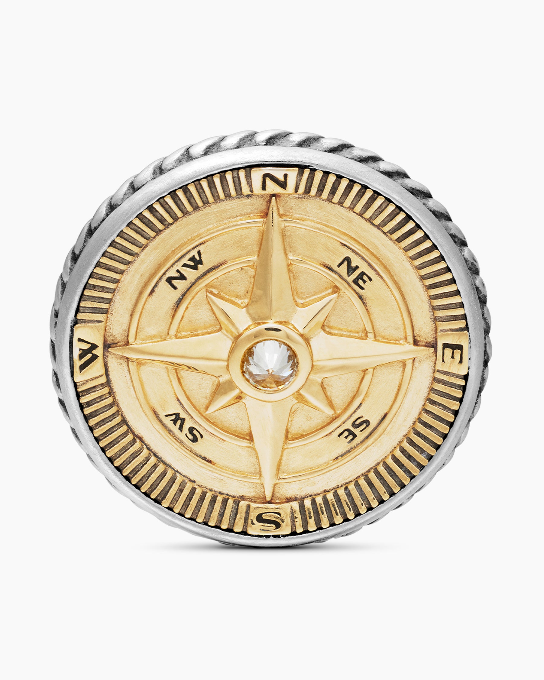 Maritime Compass Cufflinks in Sterling Silver with 18K Yellow Gold and Center Diamond, 16mm - Image 4