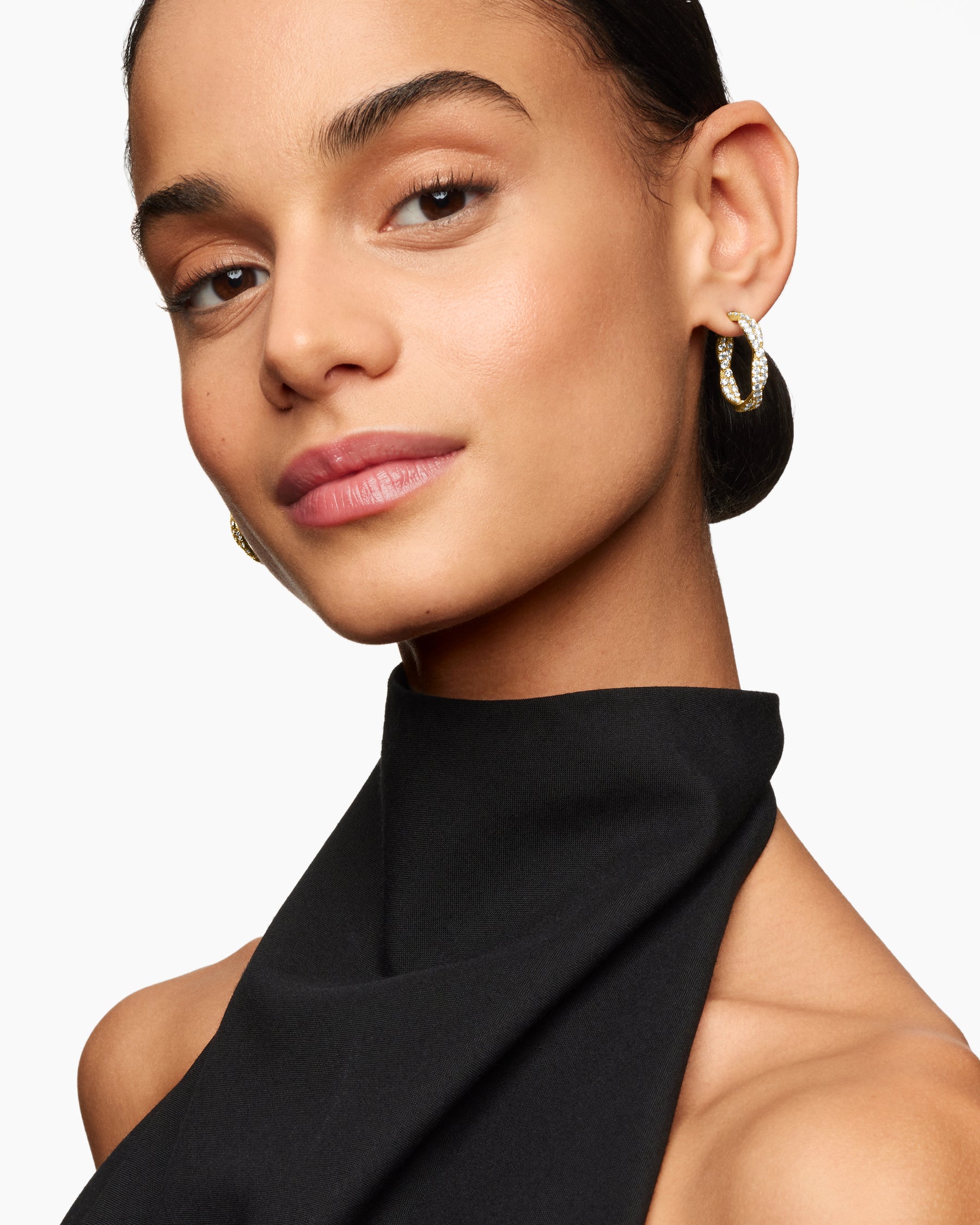 Alternative view of Floating Diamonds Hoop Earrings in Yellow Gold
