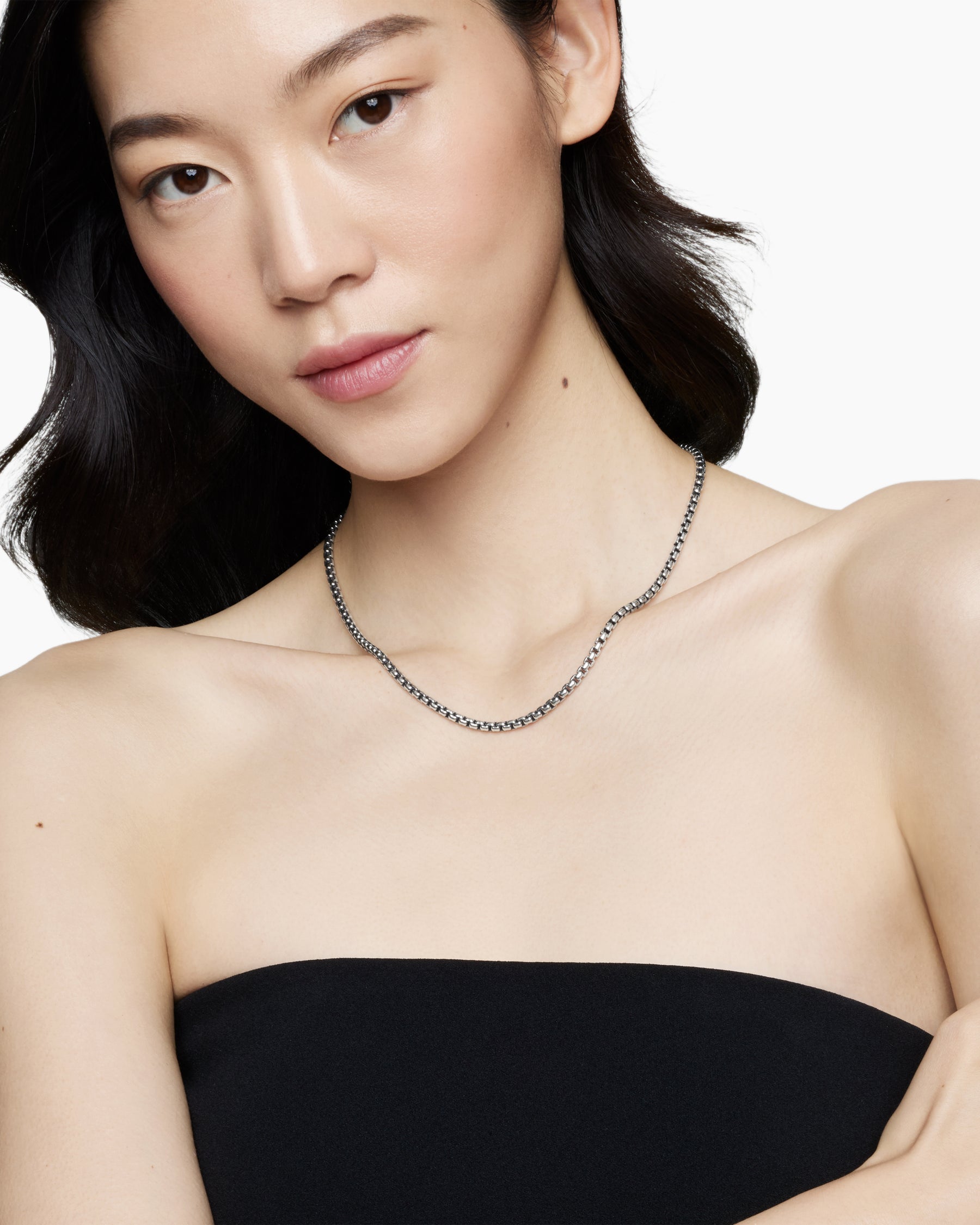 Box Chain Necklace in Sterling Silver with 14K Yellow Gold Accent, 3.6mm - Image 2