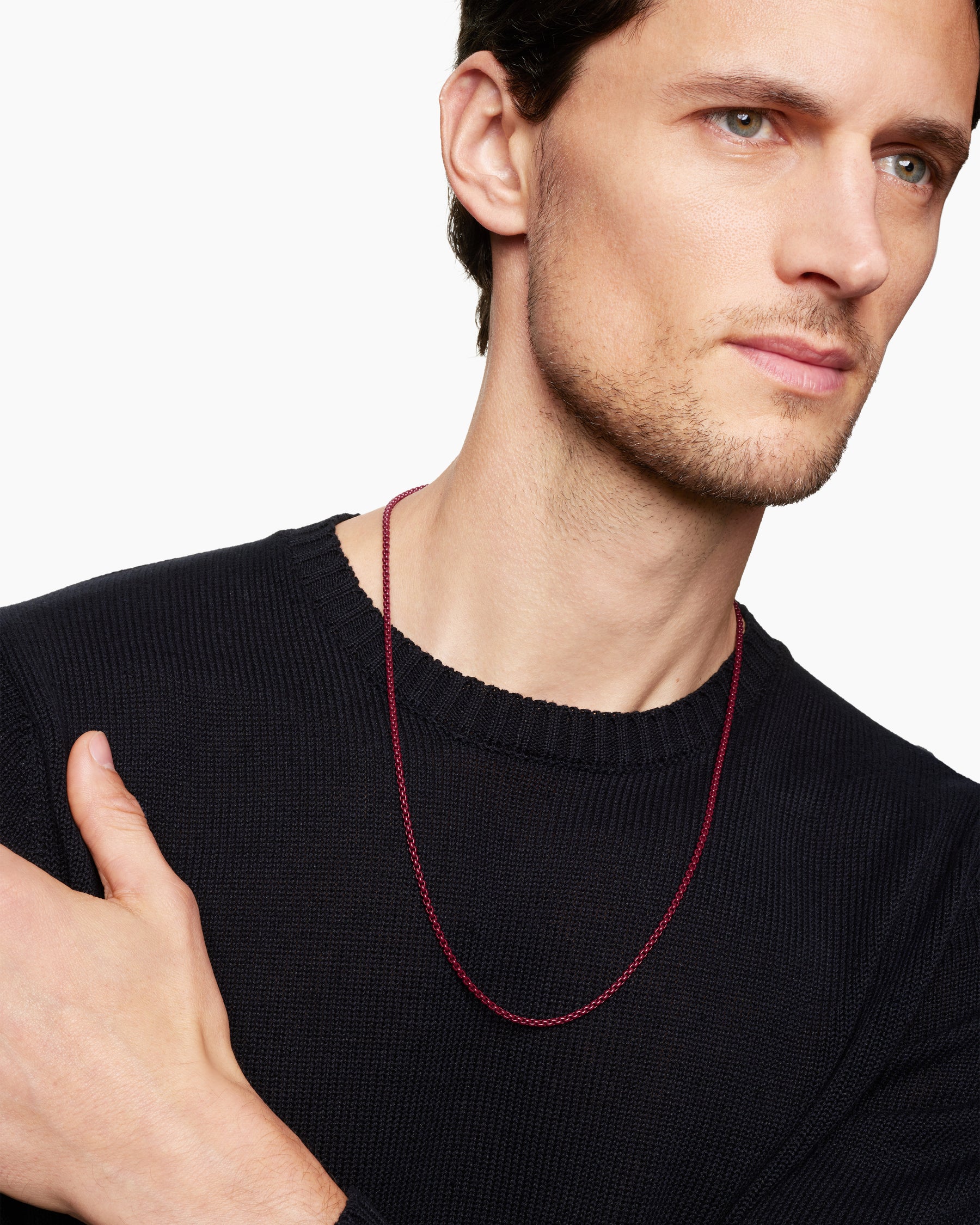 Box Chain Necklace in Sterling Silver with Burgundy Stainless Steel, 2.7mm - Image 7