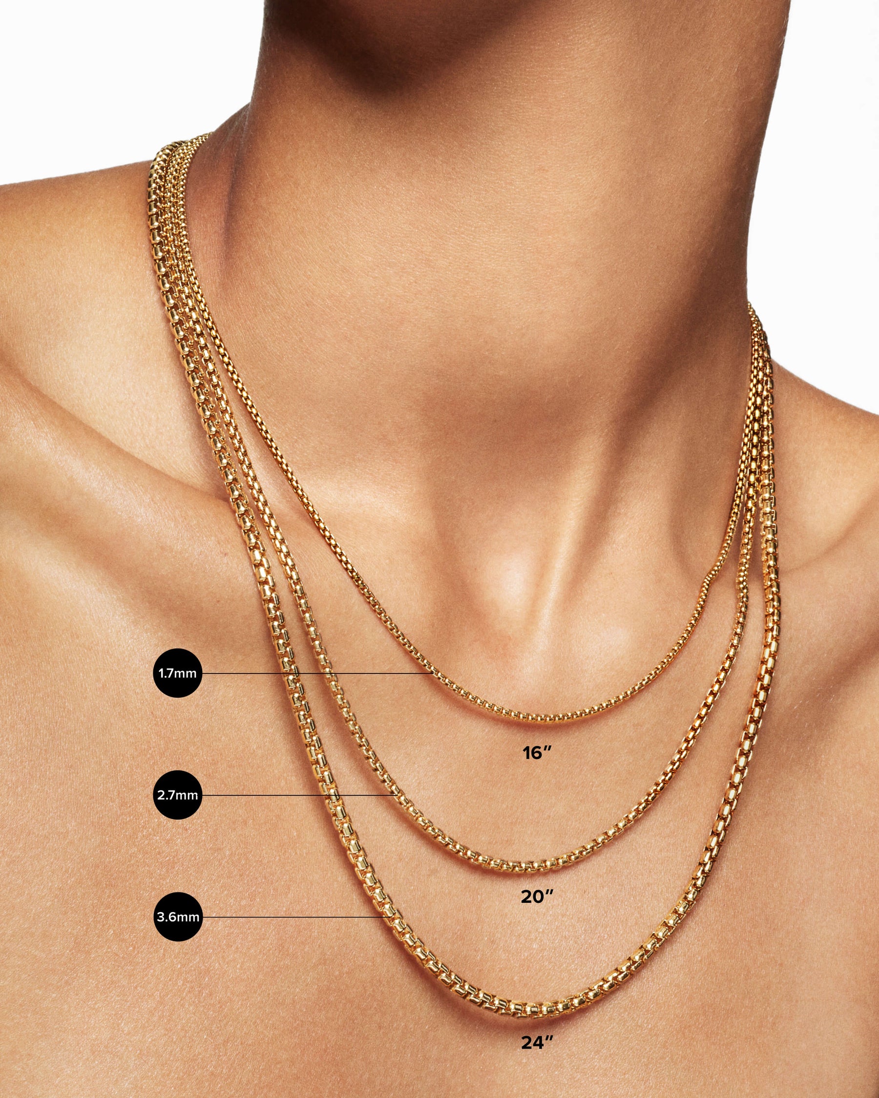 Box Chain Necklace in 18K Yellow Gold, 3.6mm - Image 7