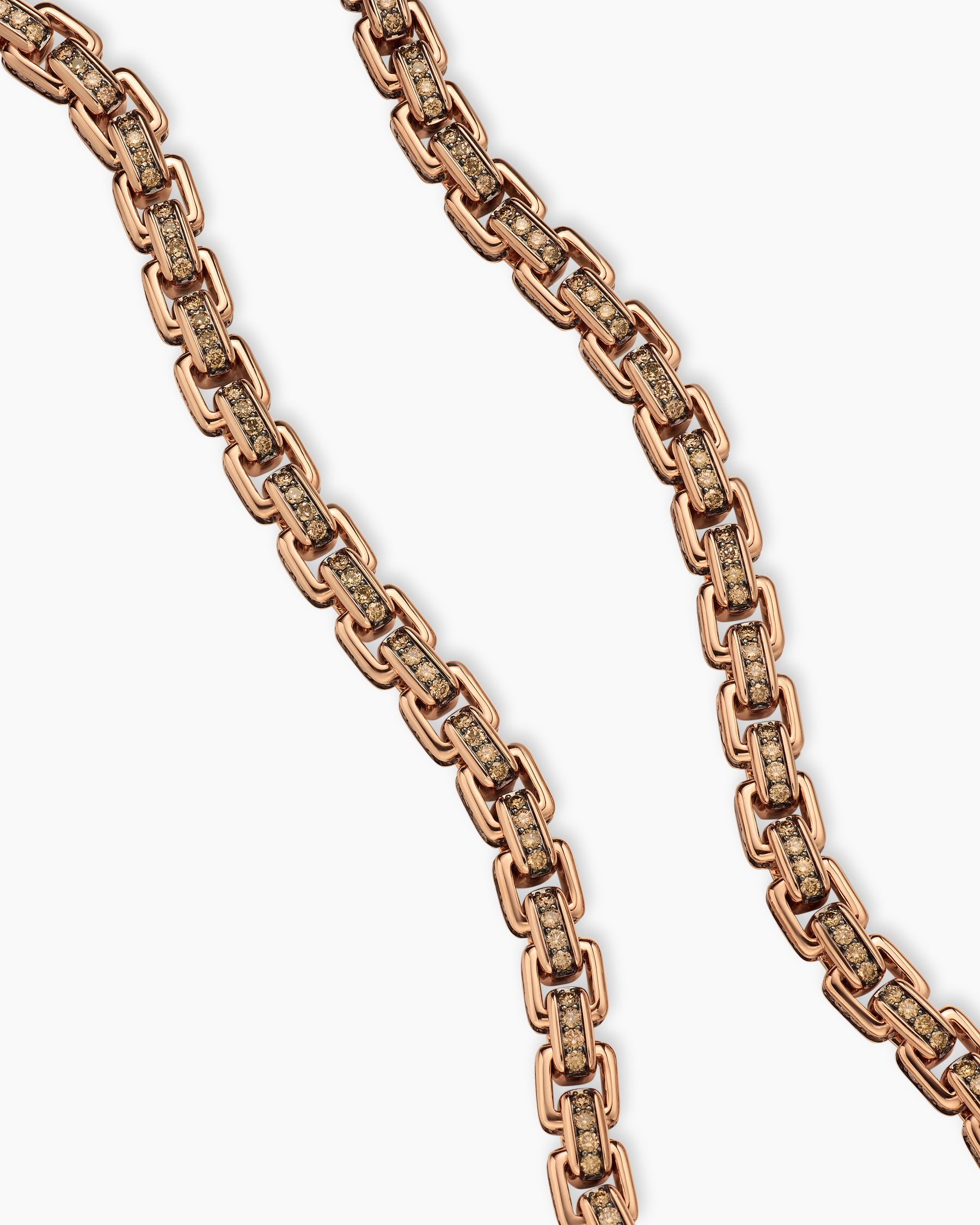 Box Chain Necklace in 18K Rose Gold with Pavé Cognac Diamonds, 7.5mm - Image 3