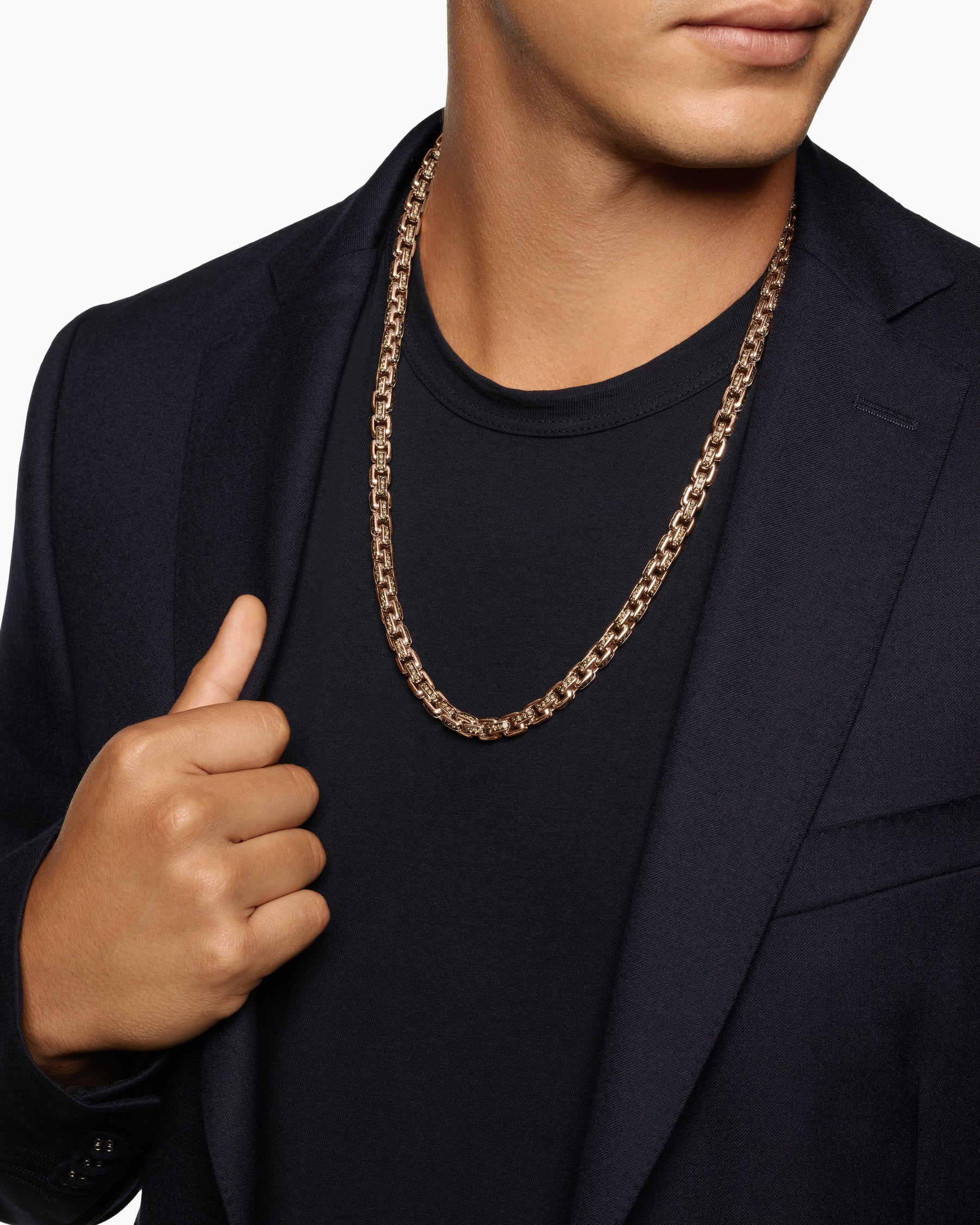 Box Chain Necklace in 18K Rose Gold with Pavé Cognac Diamonds, 7.5mm - Image 2