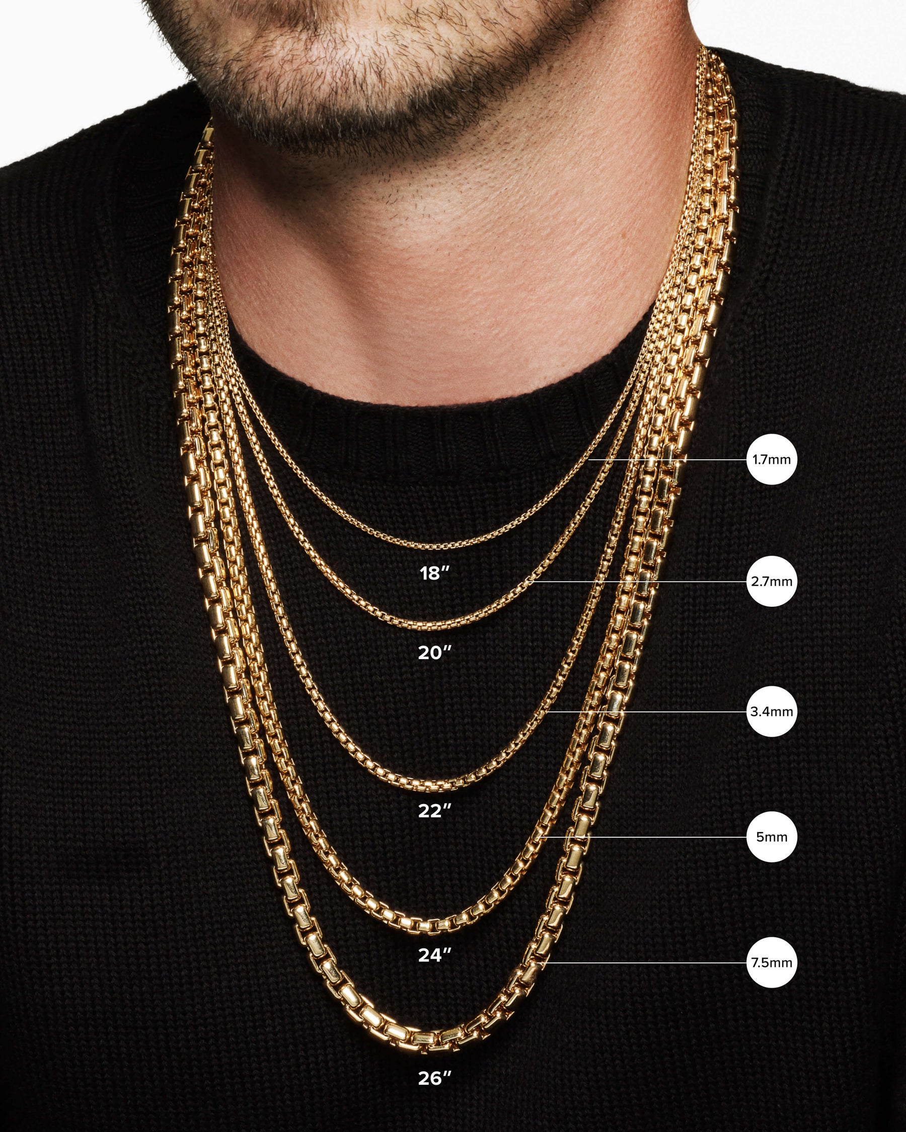 Box Chain Necklace in 18K Rose Gold with Pavé Cognac Diamonds, 7.5mm - Image 4