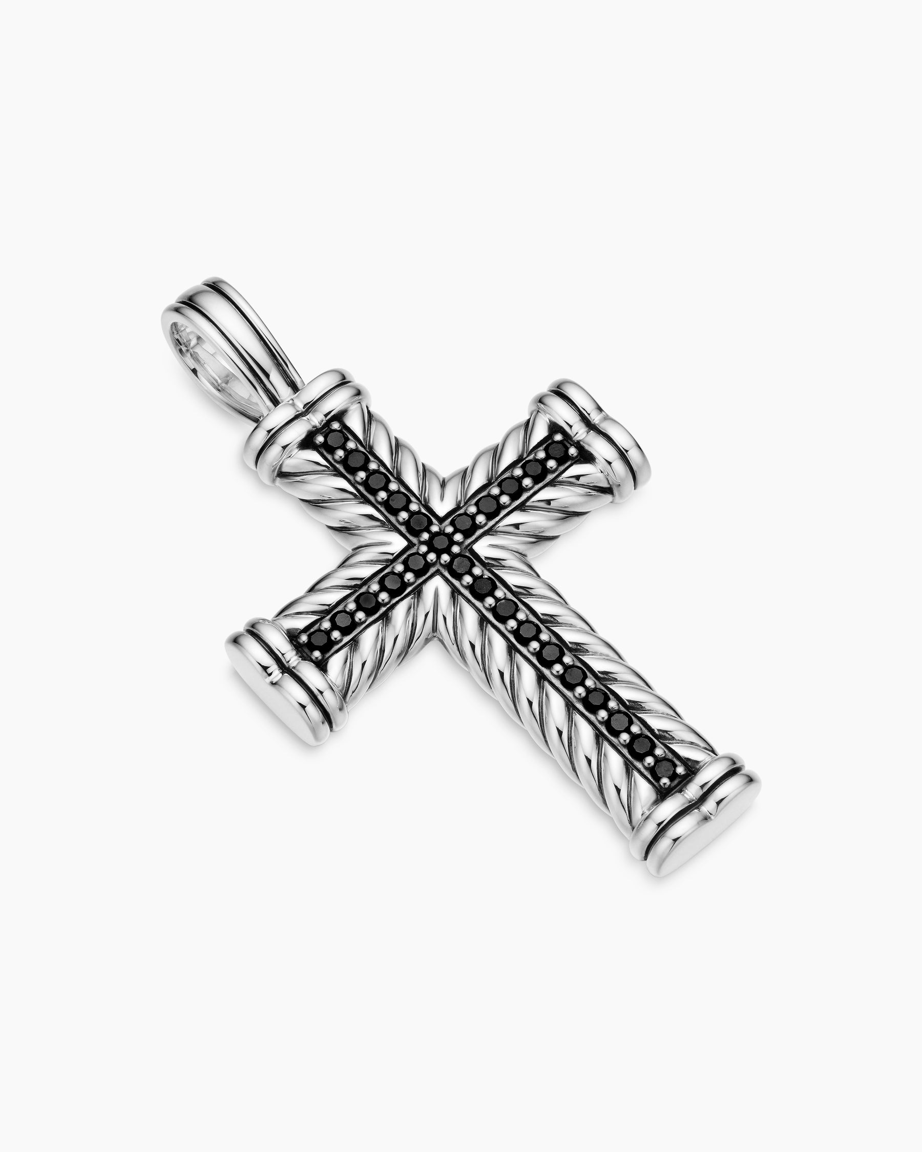 Chevron Cross Pendant in Sterling Silver with Black Diamonds, 41.5mm - Image 3