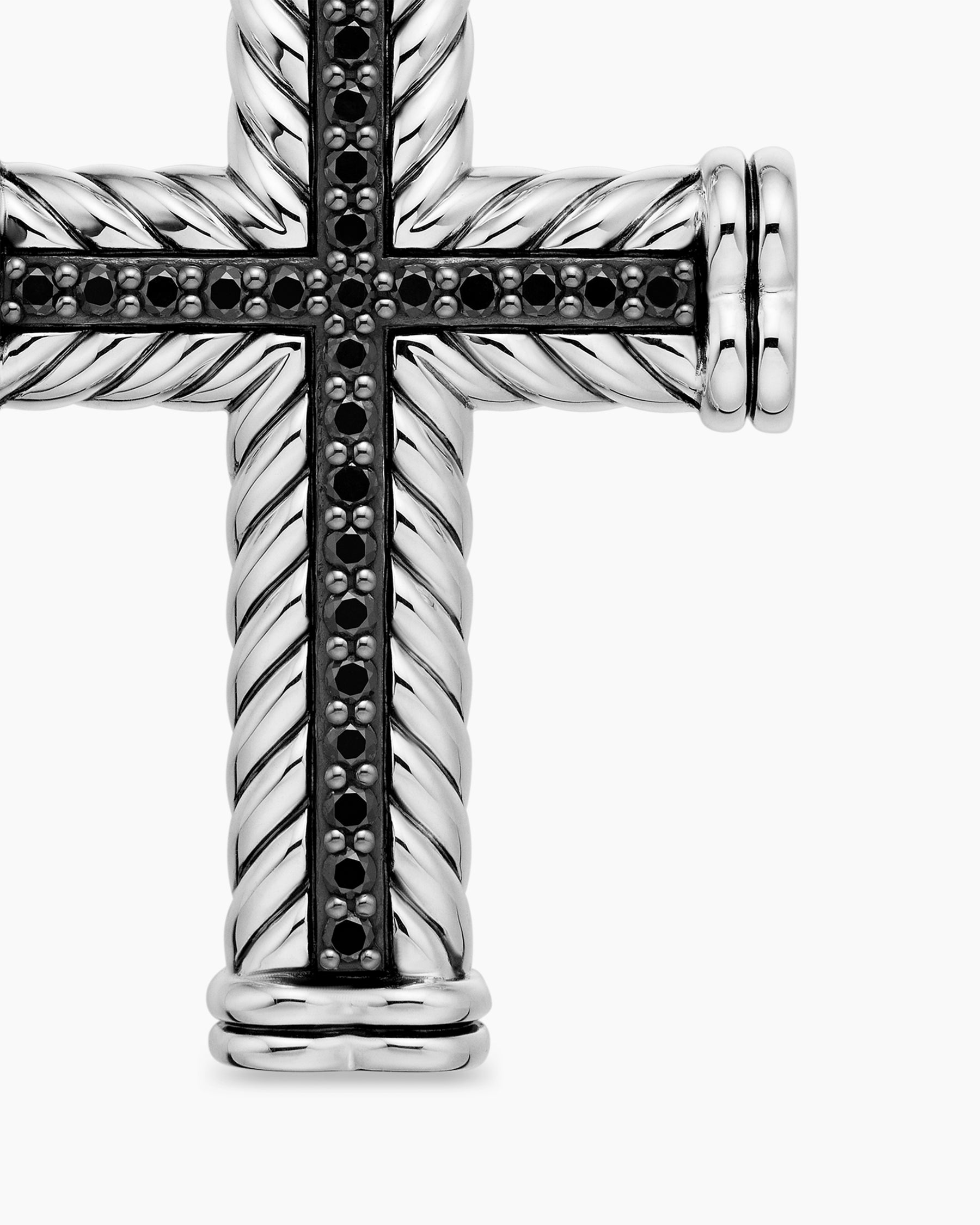 Chevron Cross Pendant in Sterling Silver with Black Diamonds, 41.5mm - Image 5