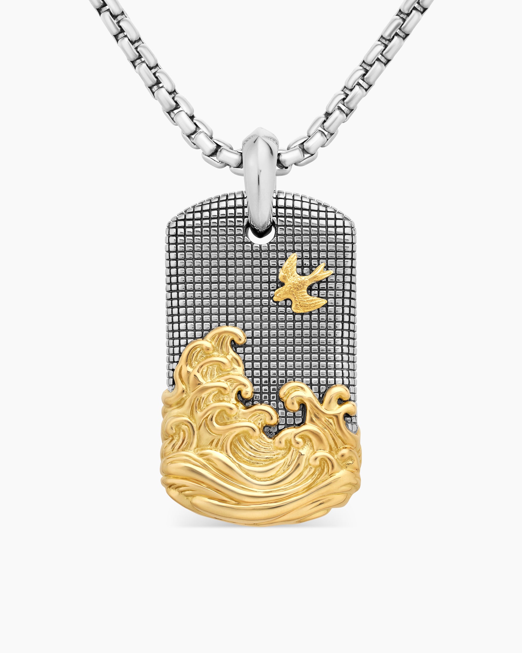Waves Tag in Sterling Silver with 18K Yellow Gold, 35mm