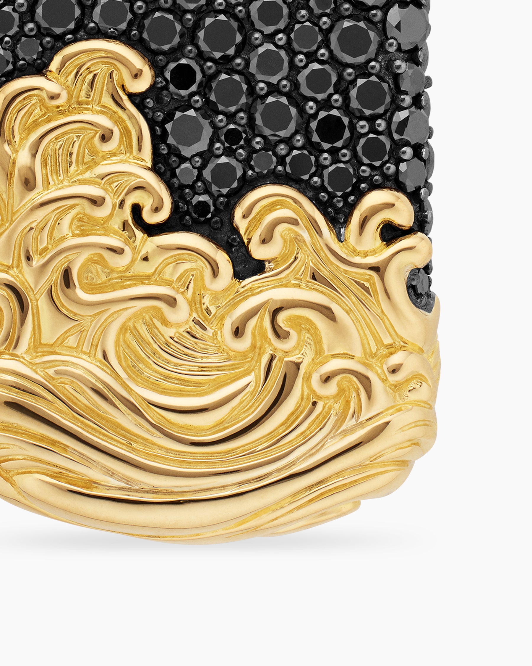Waves Tag in Sterling Silver with 18K Yellow Gold and Black Diamonds, 35mm - Image 5
