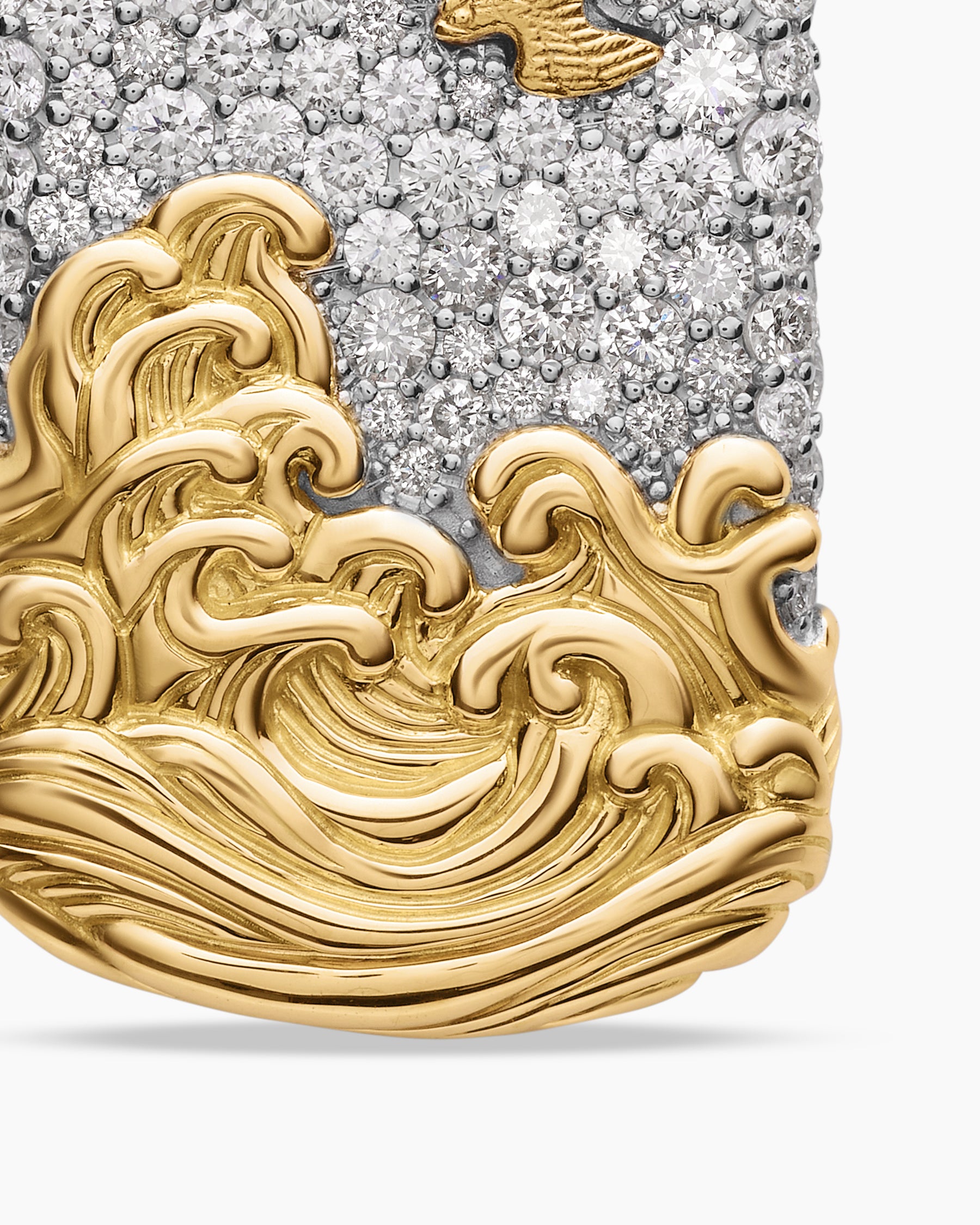 Waves Tag in Sterling Silver with 18K Yellow Gold and Diamonds, 35mm - Image 5