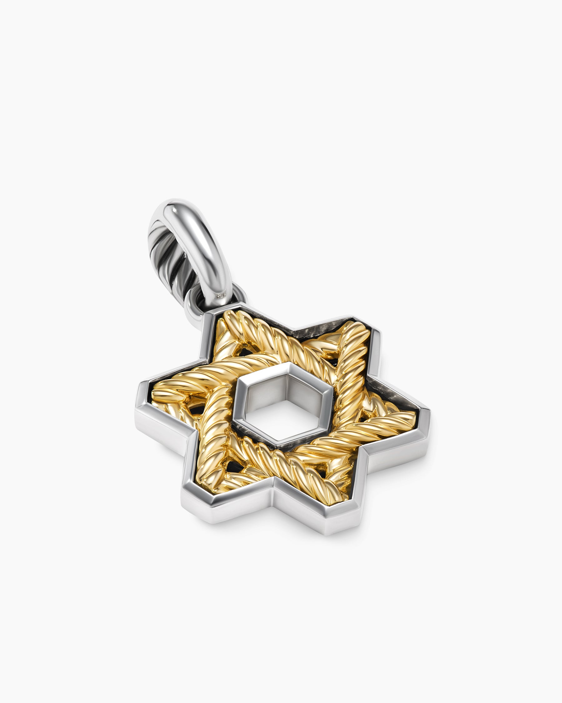 Cable Star of David Amulet in Sterling Silver with 18K Yellow Gold, 19mm - Image 3